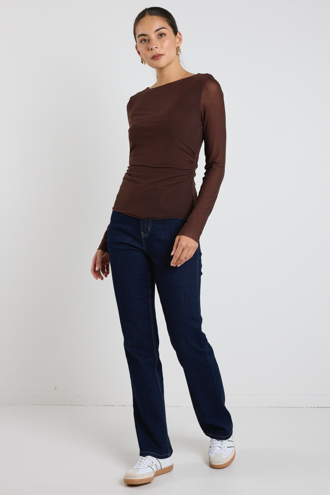 Bravo Chocolate Mesh Long Sleeve T-Shirt for Women - Breathable Fashion Top for Casual Wear, Layering & Night Out
