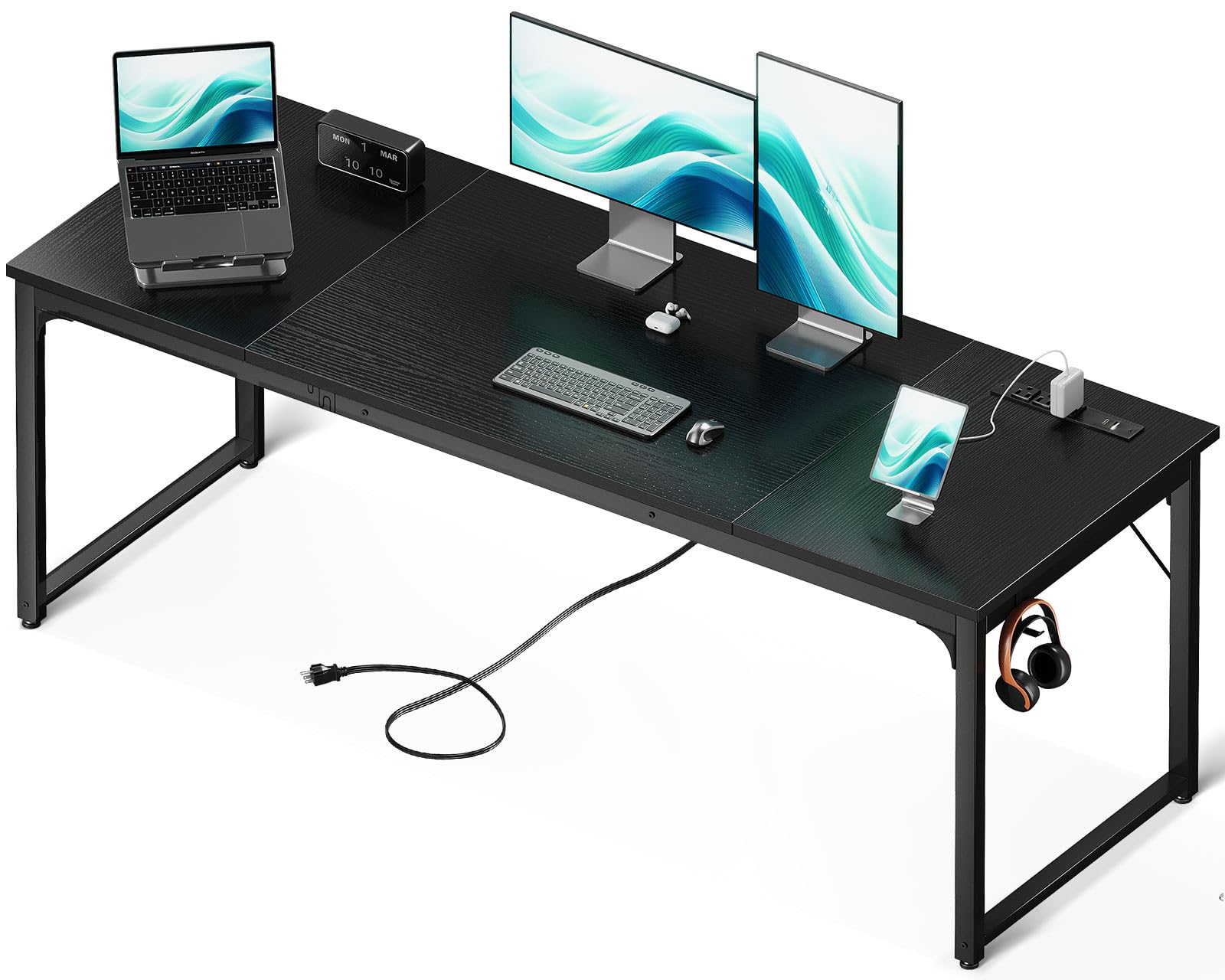 Coleshome 71 Inch Large Computer Desk with USB Ports - Sturdy Office Desk & Study Table for Home, Gaming, Workstation | Black Modern Writing Desk for Students & Professionals