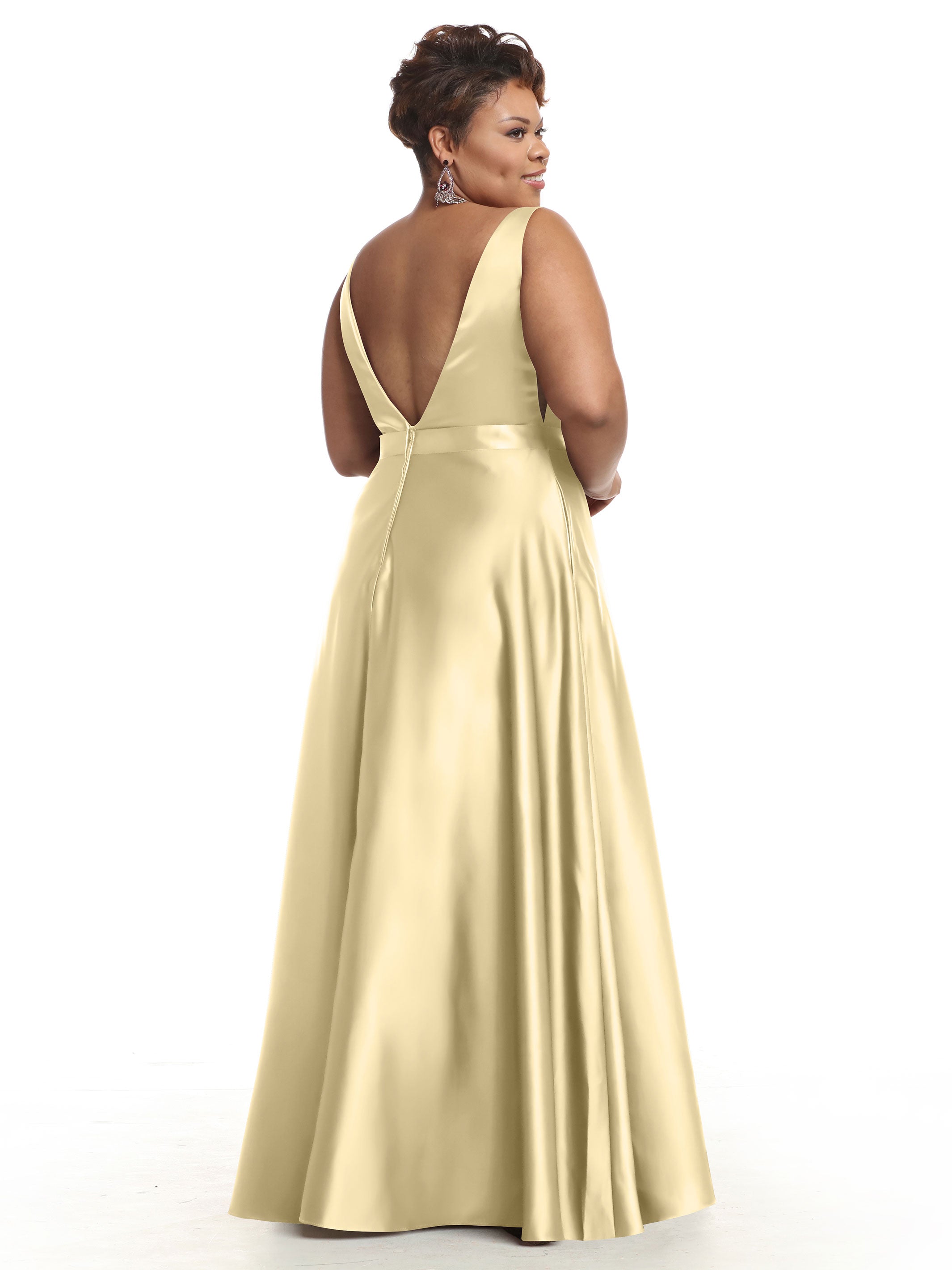 Elegant 80118 Satin A-Line Bridesmaid Dress with V-Neckline & Waist Sash - Perfect for Weddings, Formal Events & Special Occasions