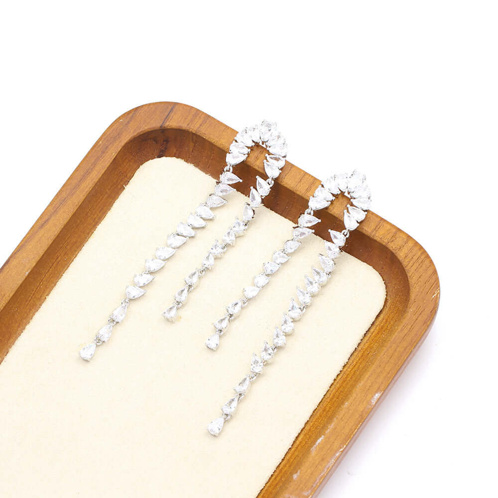 Luxury Teardrop Zircon Waterfall Fringe Earrings for Women - Elegant Crystal Dangle Earrings for Party, Wedding & Evening Events | R5347