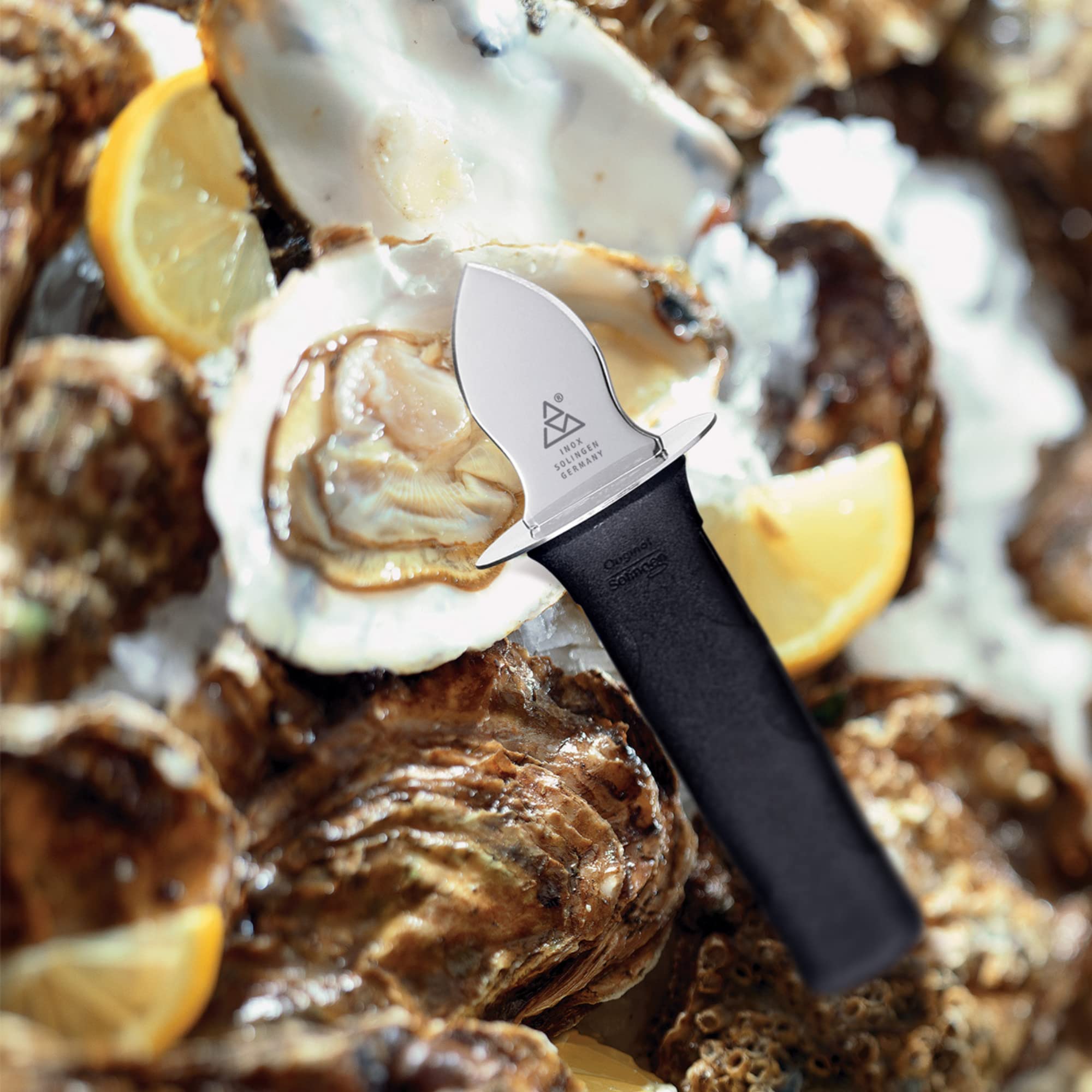 Premium Stainless Steel Triangle Oyster Knife - German Made, Dishwasher Safe - Effortlessly Shuck Oysters for Seafood Lovers, Home Chefs & Restaurants