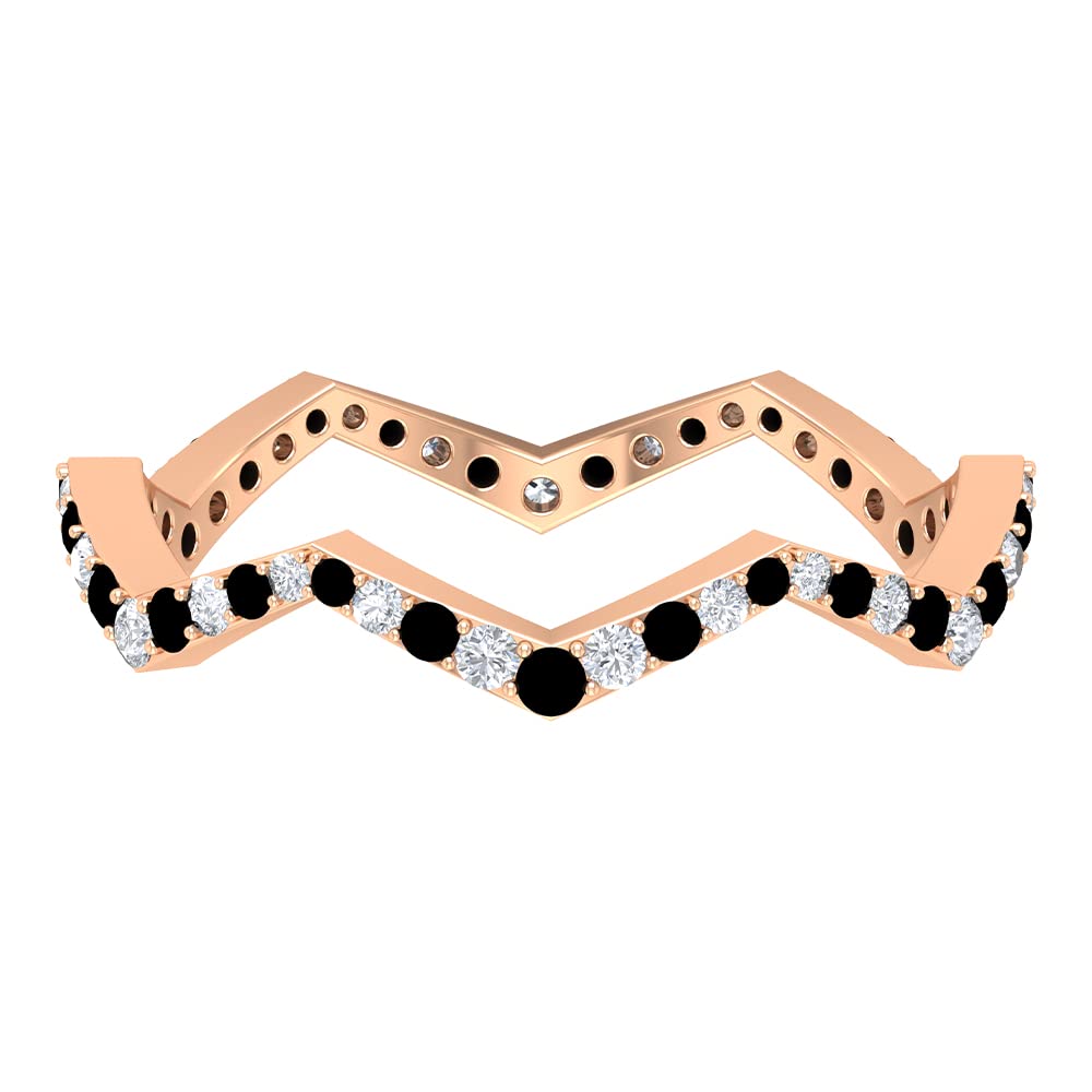 3/4 CT Black Onyx and Diamond Ring for Women - 14K Solid Gold Zig-Zag Eternity Band, Elegant Black Onyx & Diamond Wedding Ring, Anniversary Jewelry Gift | Perfect for Bridal, Evening Wear & Special Occasions