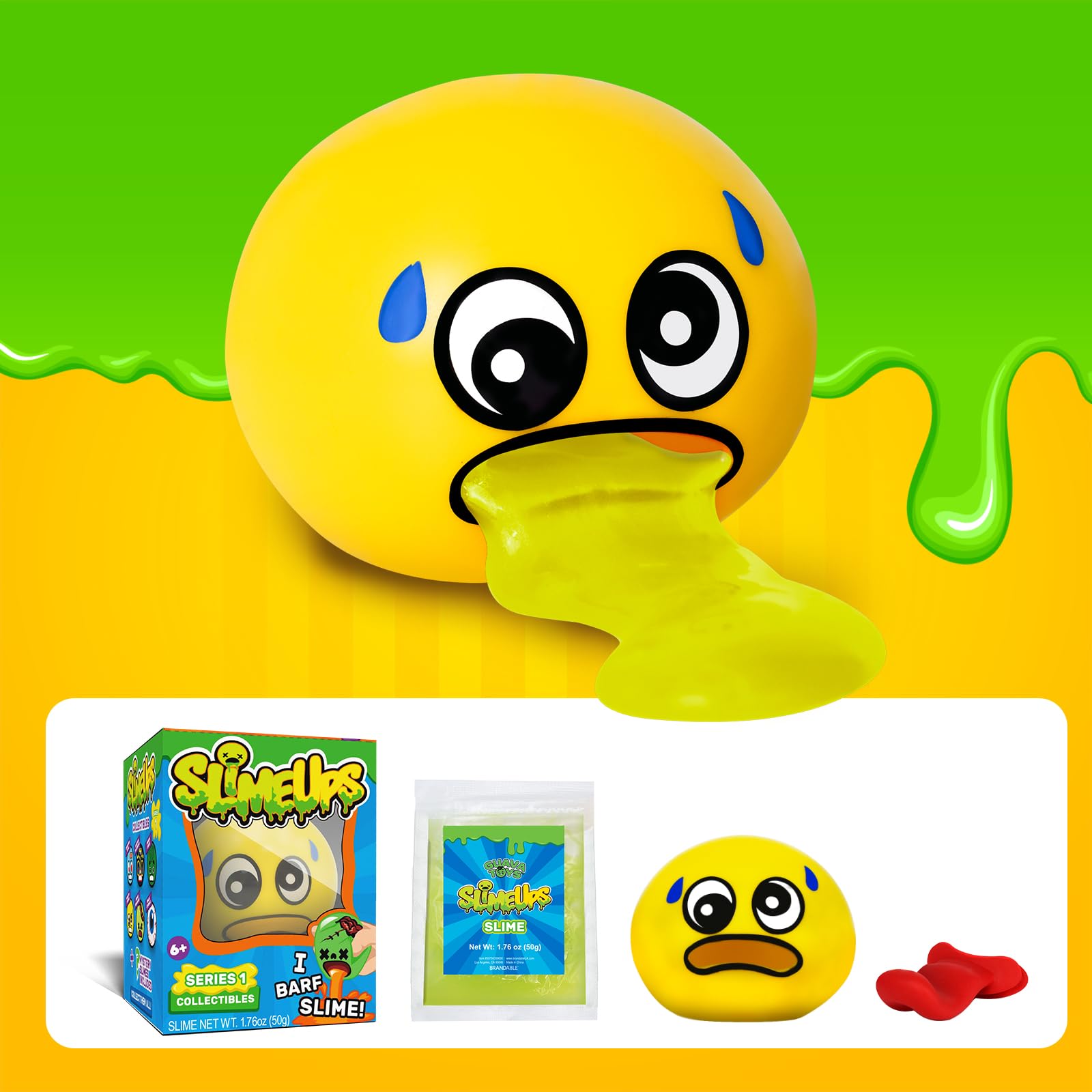 Slime Ups 3.2 Inch Round Stress Relief Ball - Squeeze Toy for Anxiety & Fidgeting - Fun Tricky Play Decompression Game (Sweaty Steve Style) - Perfect for Office, Classroom & ADHD Focus