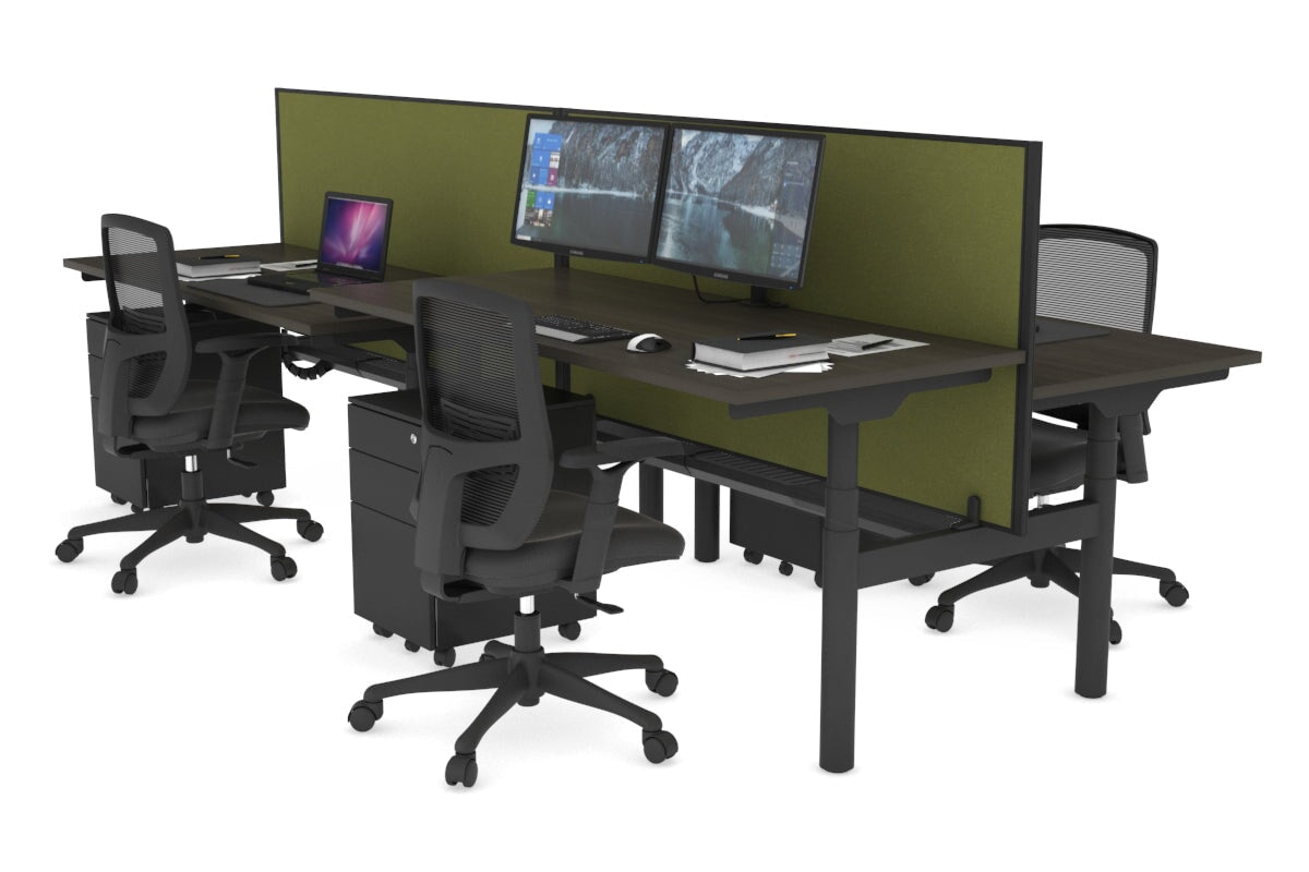 Flexi Premium Height Adjustable 4-Person H Bench Workstation - Black Frame [1800L x 700W] - Ergonomic Office Desk for Collaborative Workspaces & Home Offices