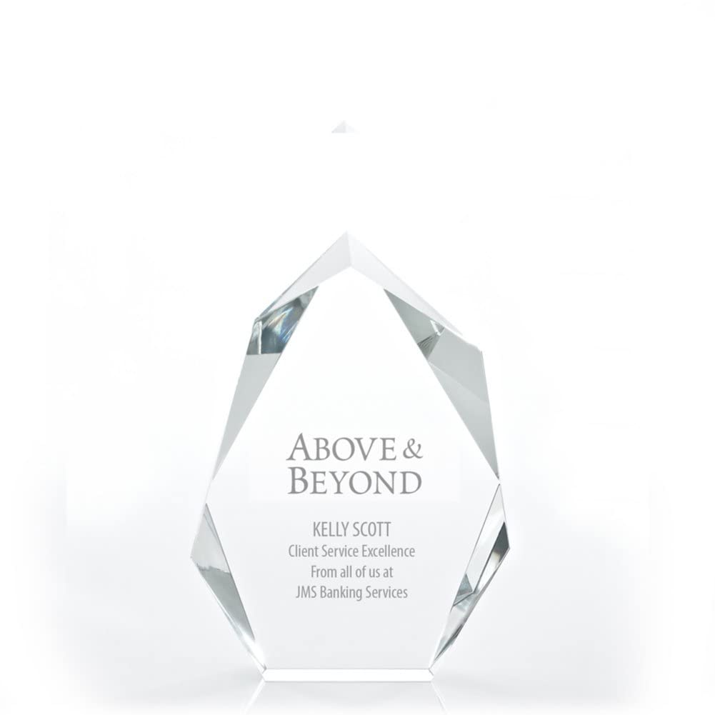 Baudville Executive Beveled Crystal Trophy - Medium Size with 3-Line Personalized Engraving & Verse Options - Employee Recognition Award for Outstanding Performance - Perfect for Corporate Awards, Retirement Gifts & Years of Service Celebrations