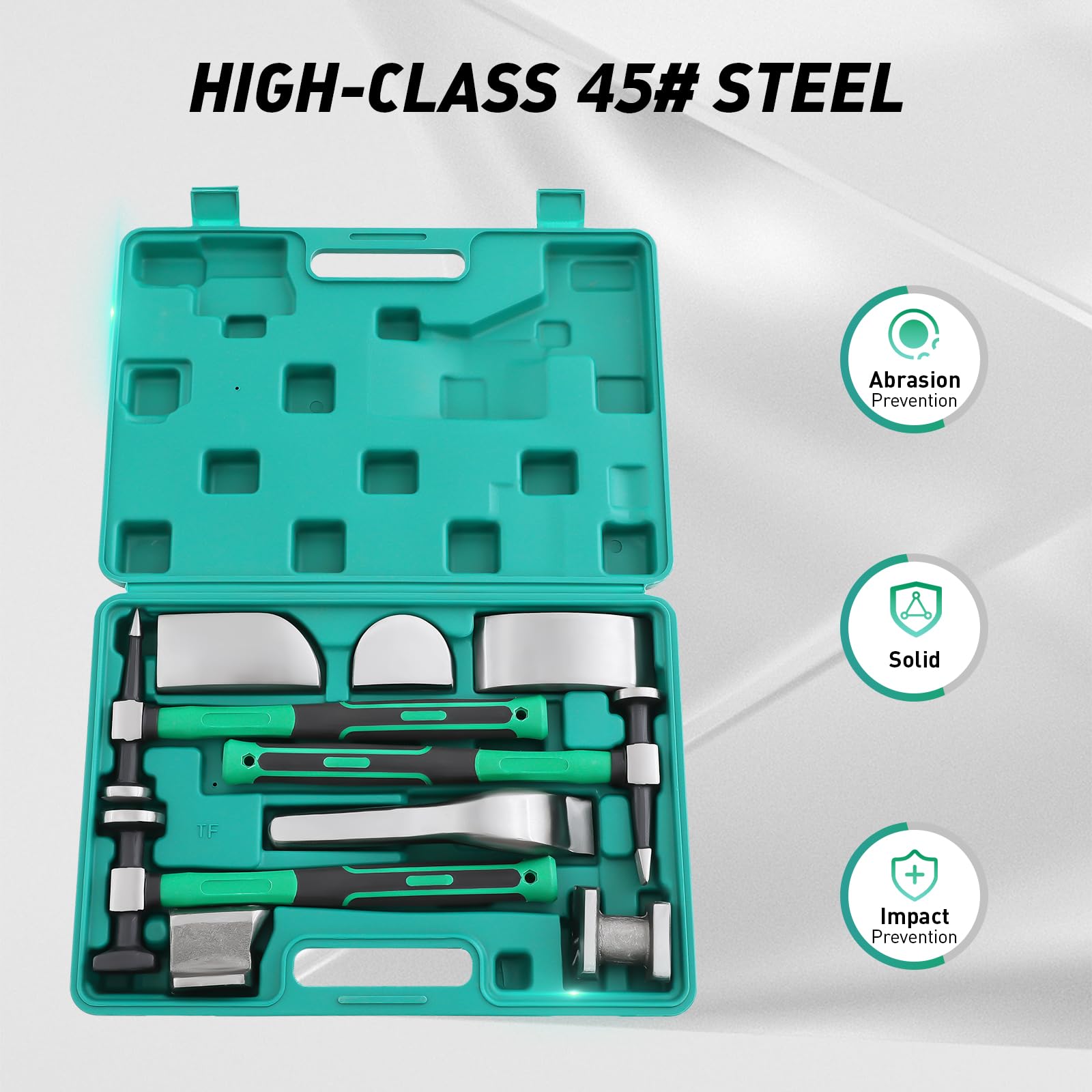 CNCEST 9-Piece Auto Body Hammer and Dolly Kit - Professional Fender Repair Tool for Dent Removal, Car Sheet Metal Shaping & Movable Auto Body Repair - Perfect for DIY Auto Body Work, Collision Repair, and Professional Automotive Restoration