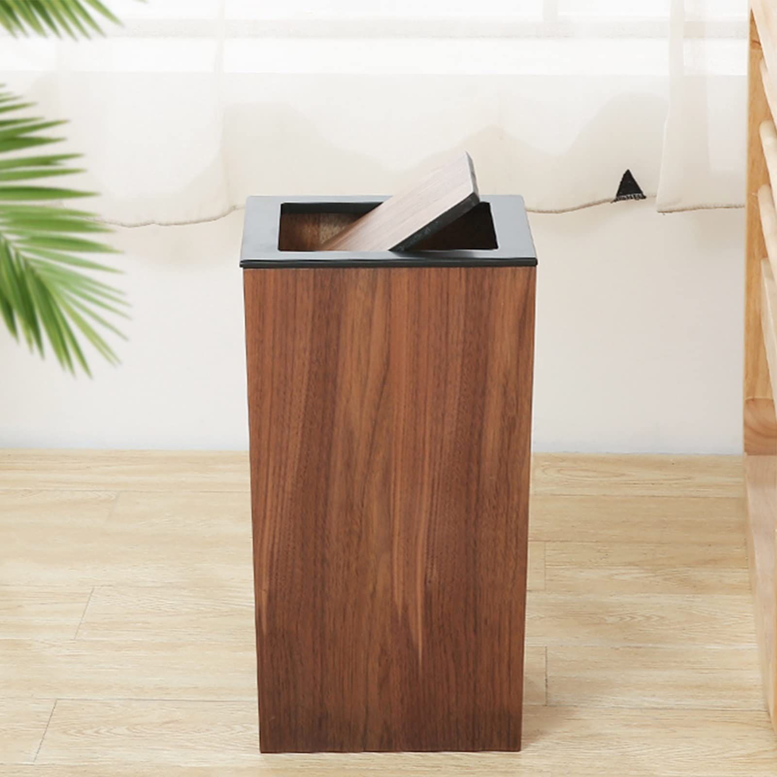 Nordic Style Large Wooden Trash Can with Flip Lid - Square Storage Bin for Living Room, Bedroom, Kitchen & Office - Eco-Friendly Walnut Waste Paper Basket | Perfect for Home, Commercial Spaces & Creative Storage Solutions