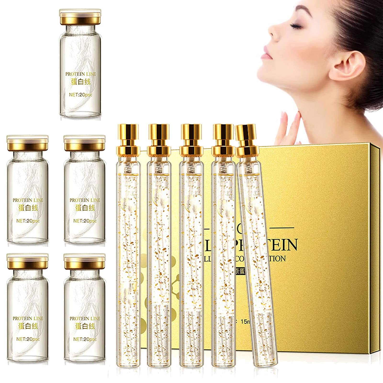 Instalift Soluble Protein Thread Lifting Set with Nano Gold Essence - Absorbable Collagen Silk Threads for Face Lift & Anti-Wrinkle Treatment | Gold Face Serum with Active Collagen | Perfect for At-Home Facial Rejuvenation & Professional Skin Tightening