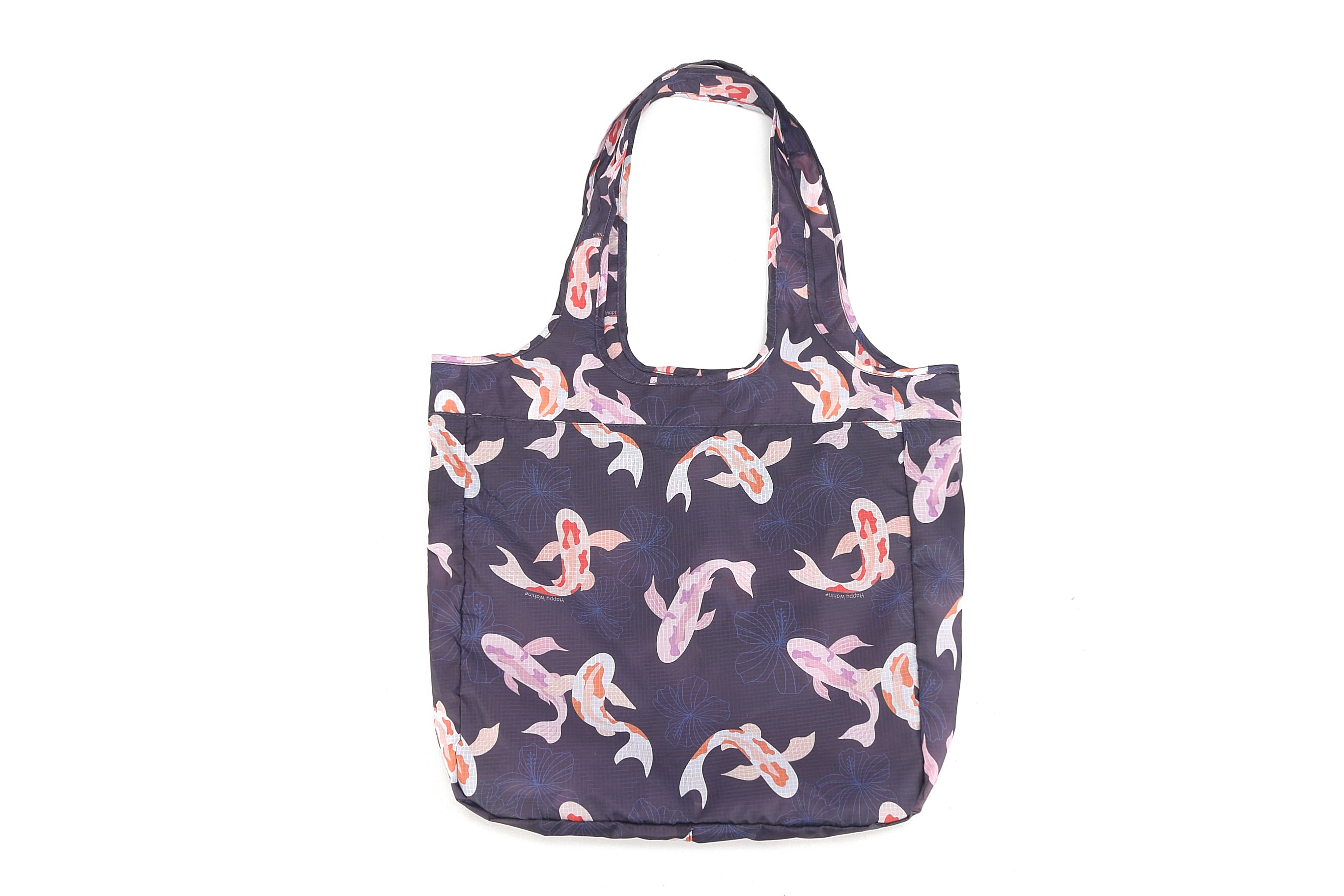 Foldable Tote Bag Jacqueline Koi Navy Blue - Stylish & Portable Reusable Shopping Bag for Groceries, Beach, Travel & Work