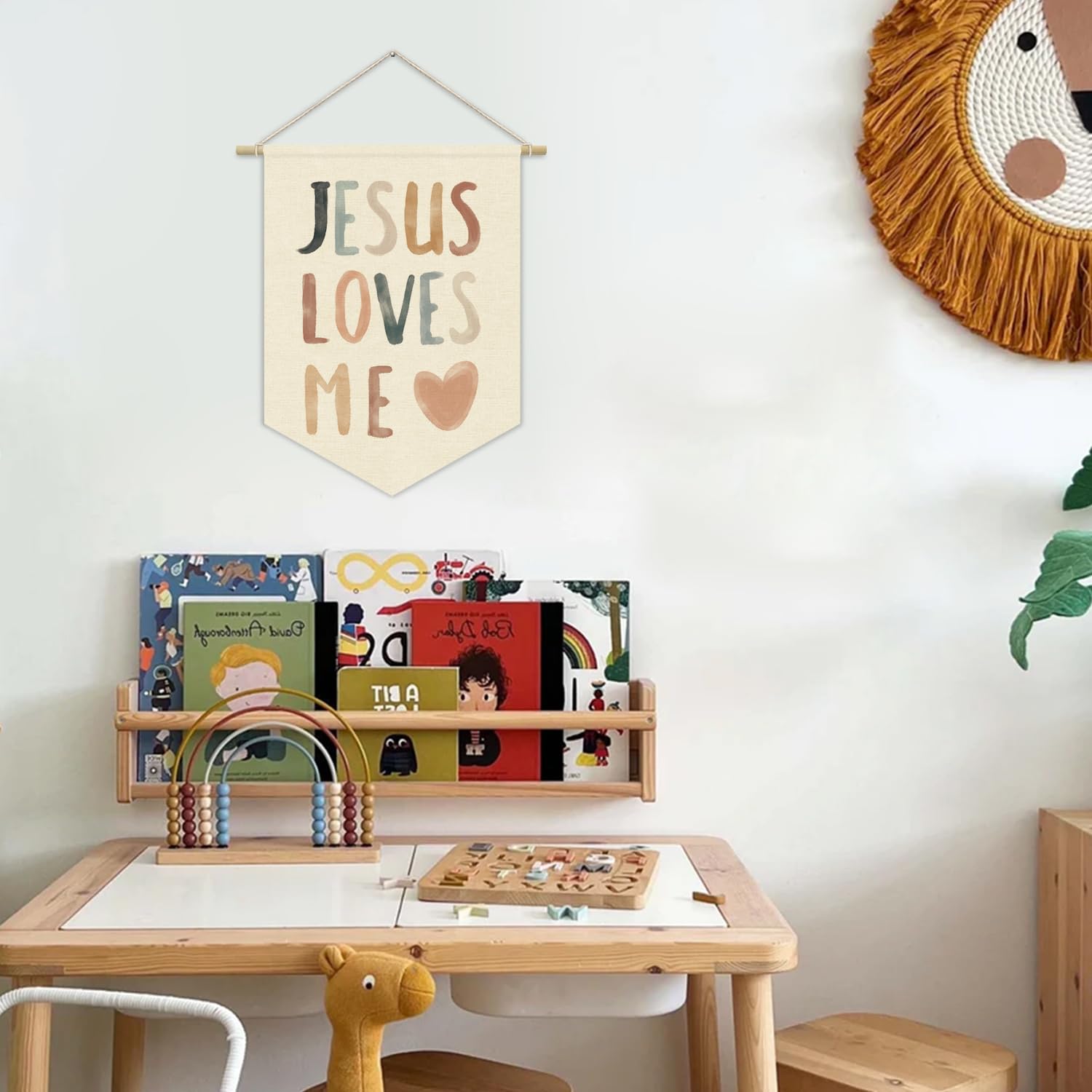 Jesus Loves Me Canvas Banner - Inspirational Christian Nursery Wall Art with Bible Verses for Kids Bedroom Decor (15x11 inches) | Perfect for Baby Rooms, Sunday School & Christian Home Decor