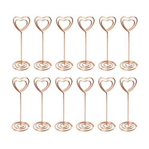 10 Pack Heart Shaped Table Number Card Holders - Rose Gold Photo Stands for Wedding, Birthday, Christmas Party Decorations - Perfect for Place Cards, Menu Clips, Office Desk Memo Notes & Holiday Decor