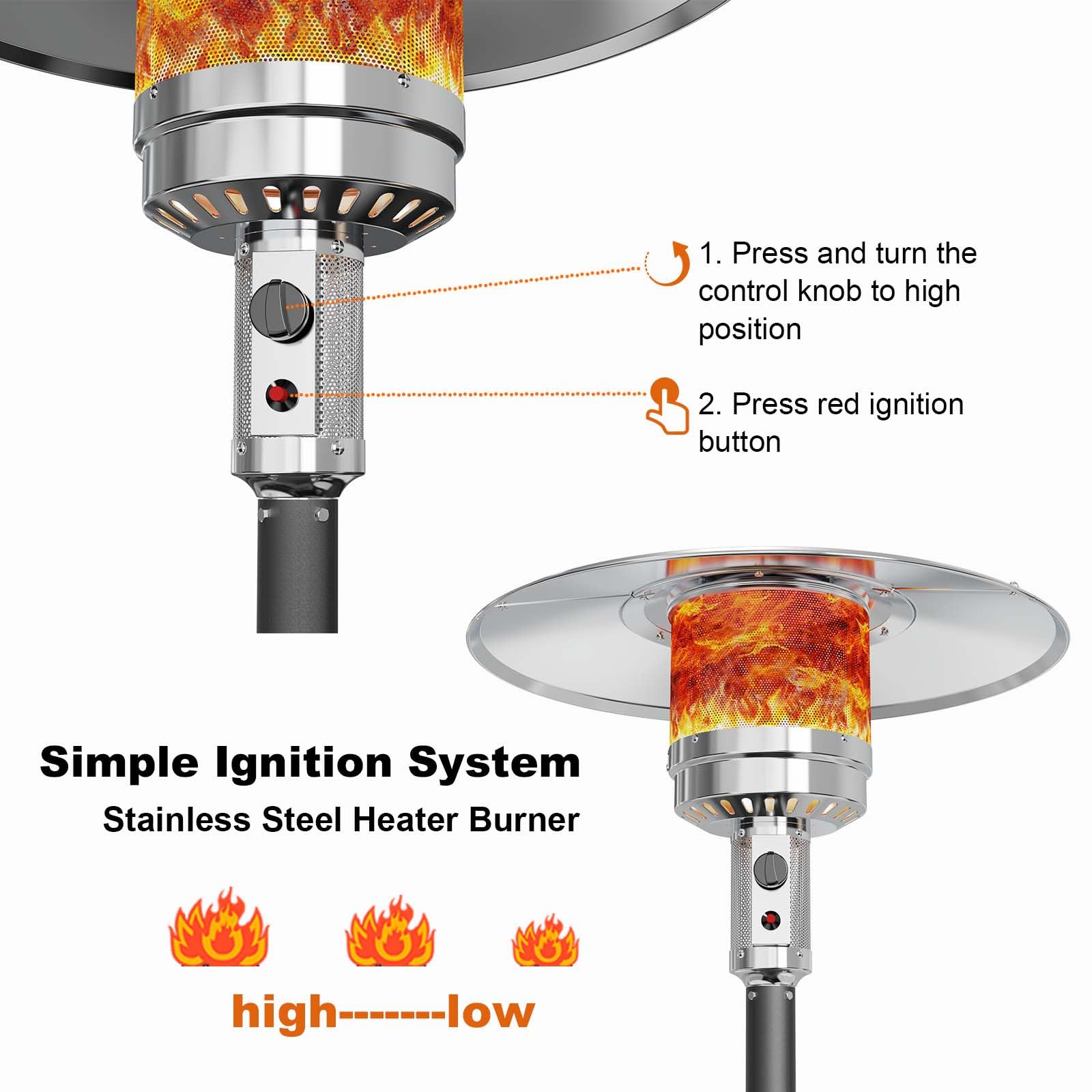 48000 BTU Outdoor Patio Heater with Wheels - 3 Heat Settings, Portable Propane Heater for Backyard, Deck & Garden - Round Table Design for Outdoor Dining & Entertainment