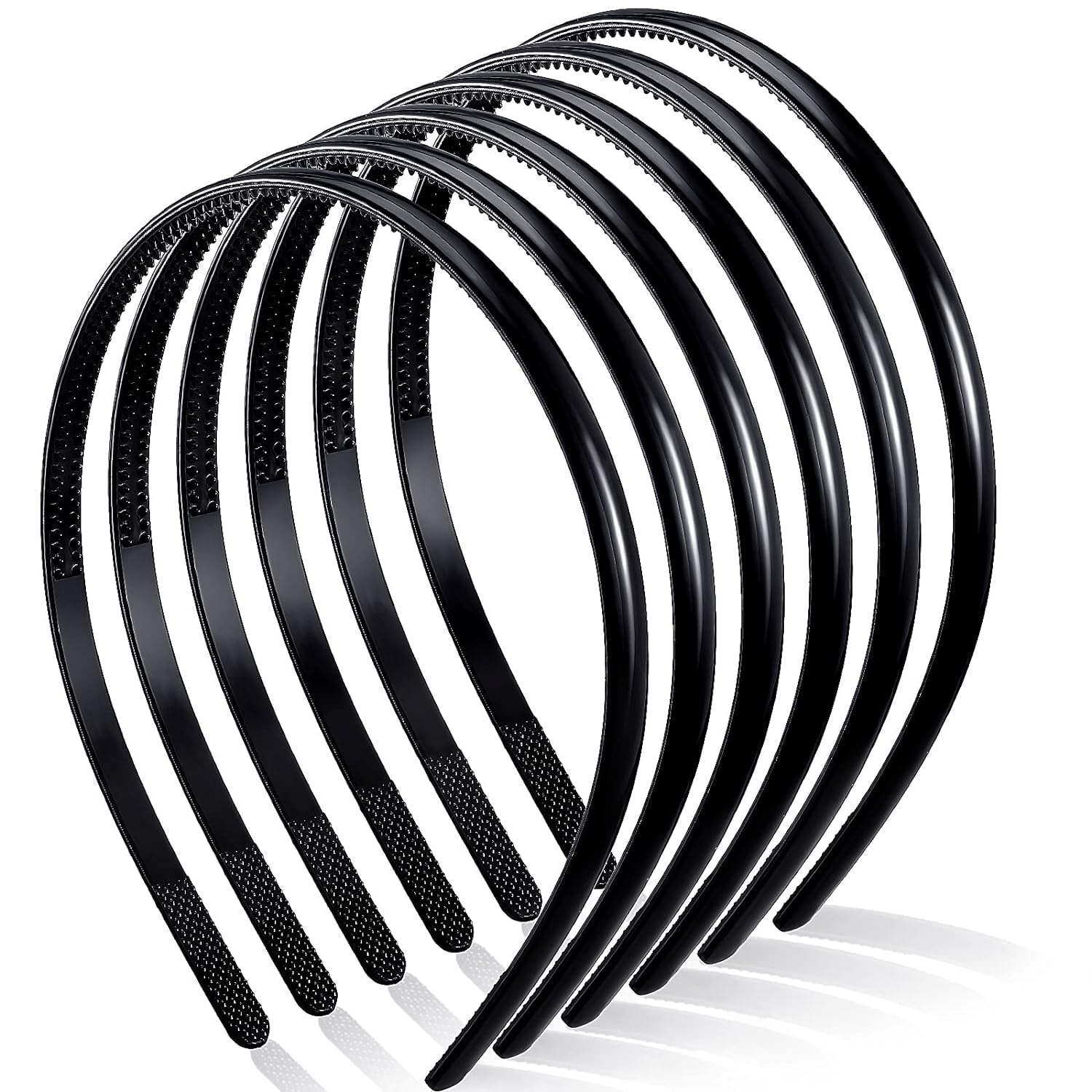 6-Piece Black Plastic Plain Headbands with Teeth Comb - 8mm Skinny Hair Bands for Women & Girls - Perfect for Halloween, DIY Styling & Everyday Hair Accessories