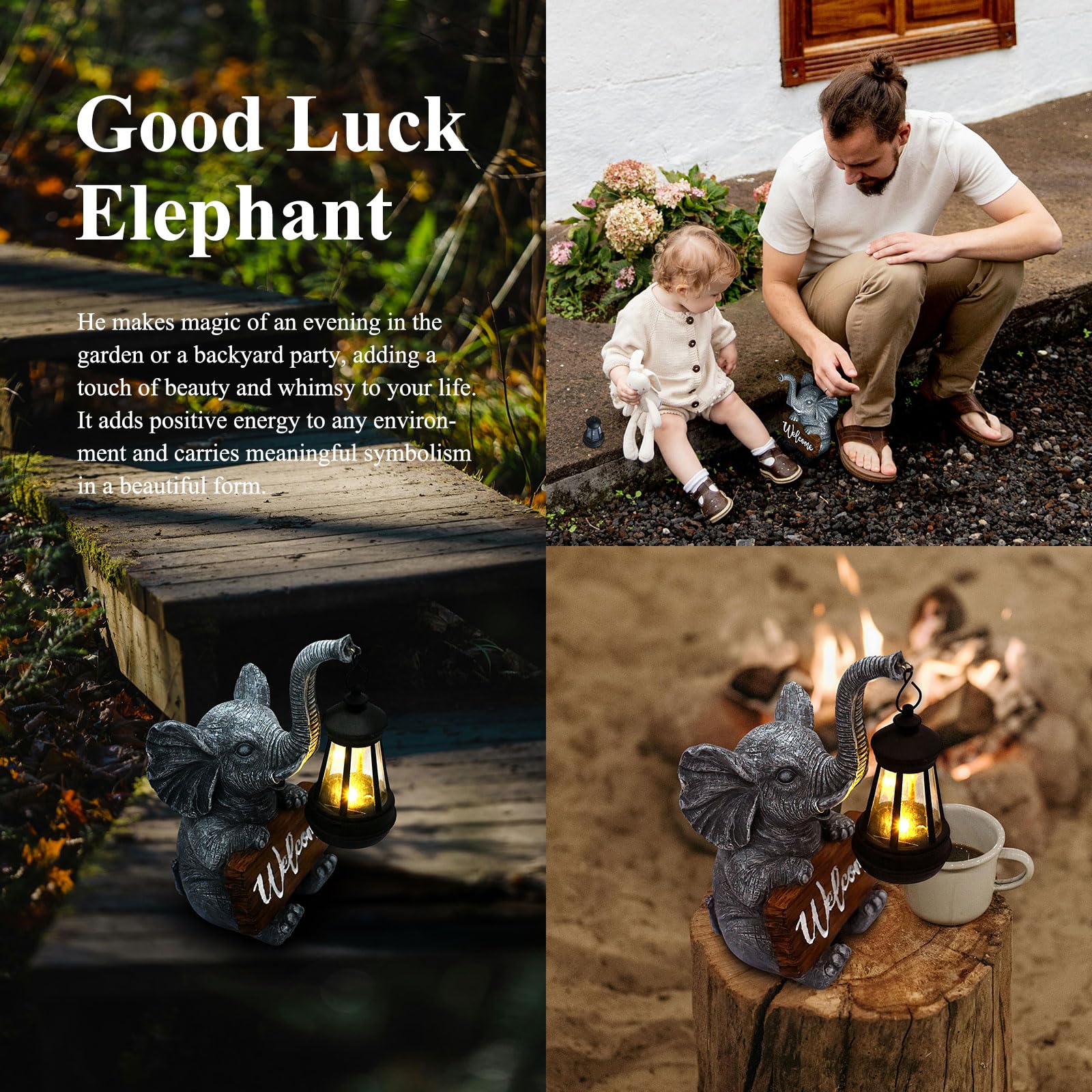 Solar Elephant Garden Statues - Outdoor Decorative Lights for Garden, Balcony, Patio, Yard & Lawn - Unique Housewarming, Birthday & Mother's Day Gifts for Women, Mom & Grandma - Perfect for Evening Ambiance & Landscape Lighting