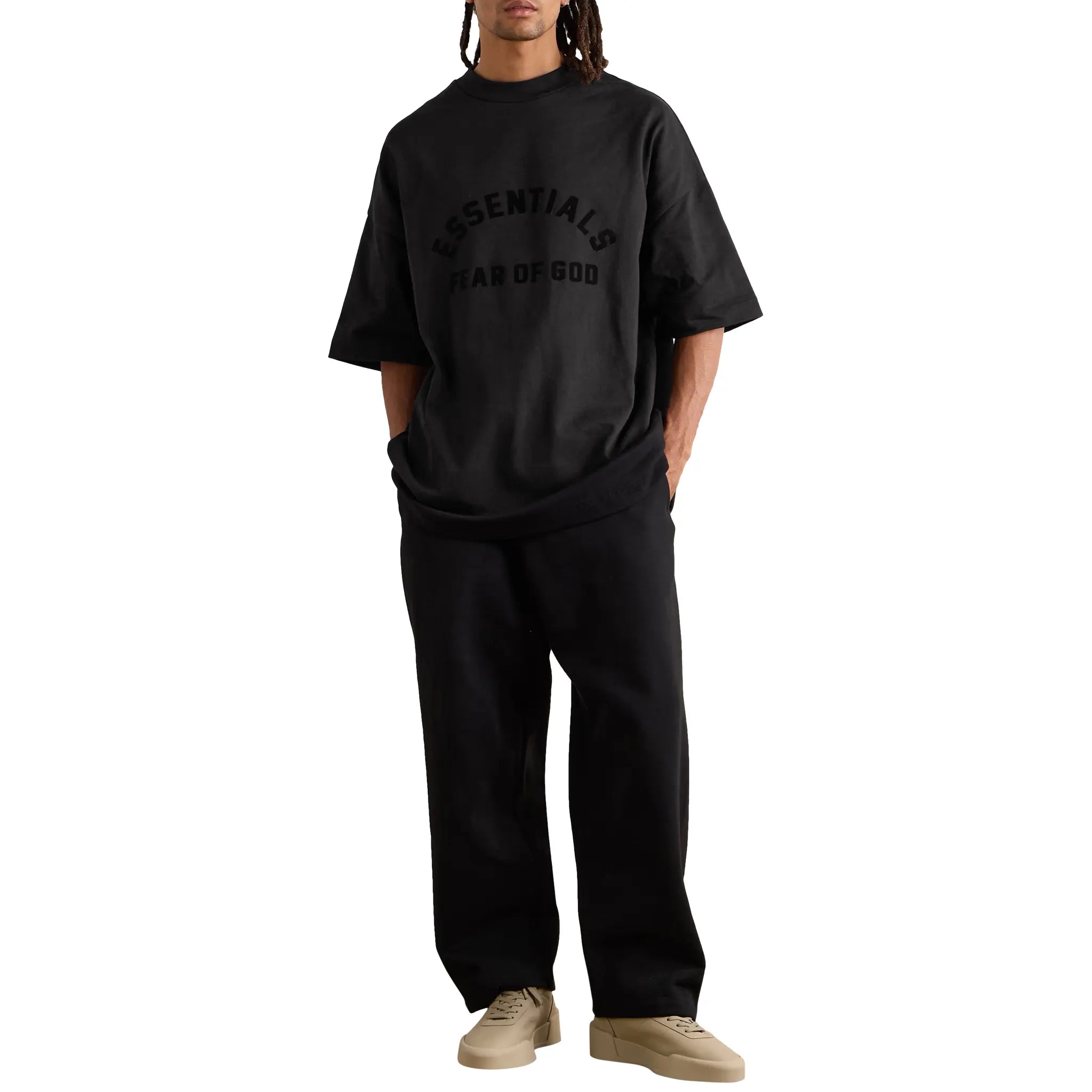 Fear Of God Essentials Heavy Jersey Crewneck T-Shirt for Men - Jet Black Cotton Tee - Casual Streetwear & Layering Essential for Everyday Wear
