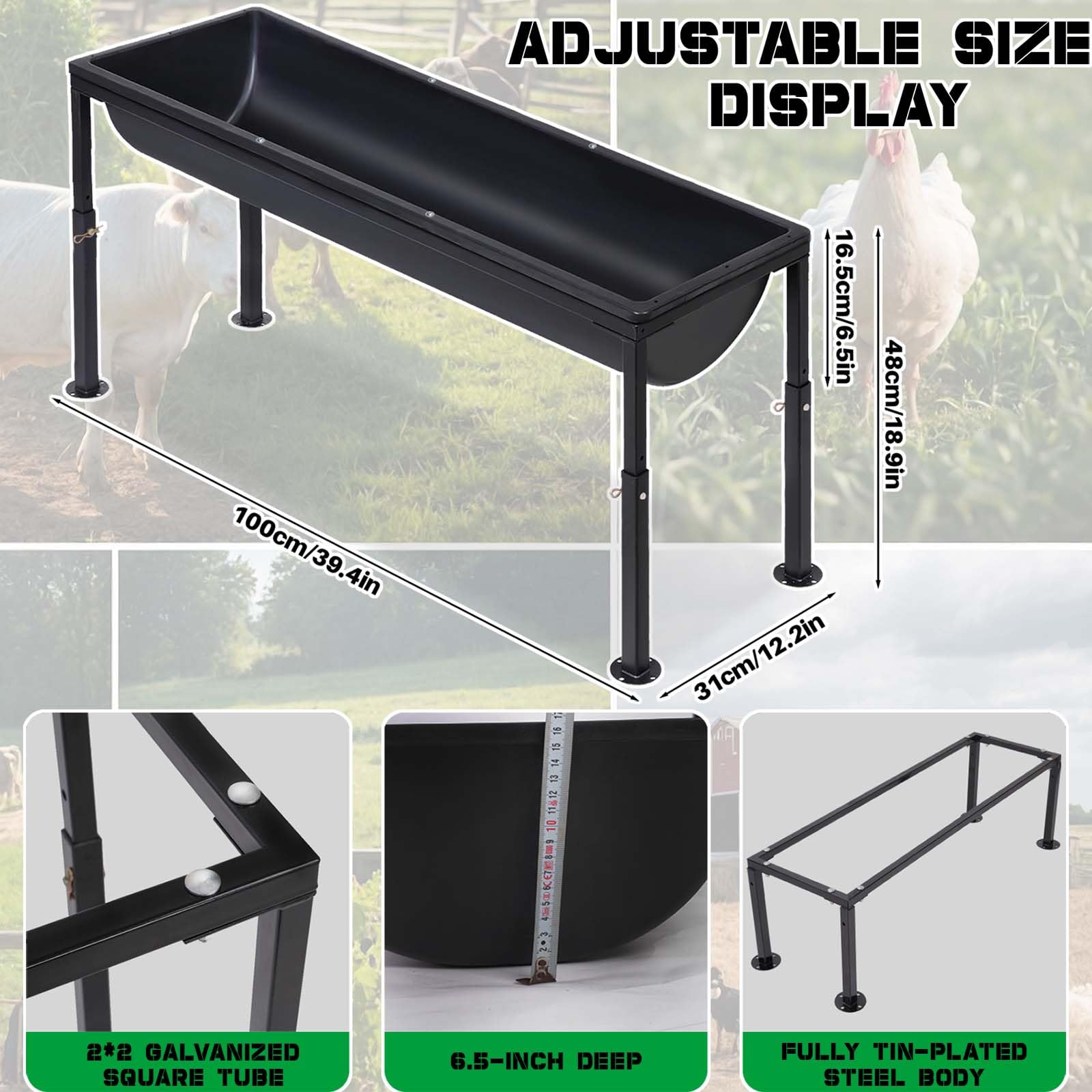 **3-Level Adjustable Height Large Water Troughs for Livestock - 2 Pack Heavy Duty Horse, Goat & Farm Animal Watering & Feeding Trough - Portable Floor Standing Feeder Bucket for Pasture, Barn & Stable Use**