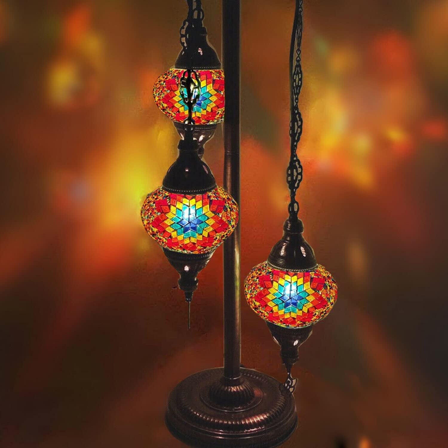 Handmade Tiffany Style Glass Mosaic Floor Lamp - Moroccan Bohemian Home Decor Lighting for Living Room, Bedroom & Office