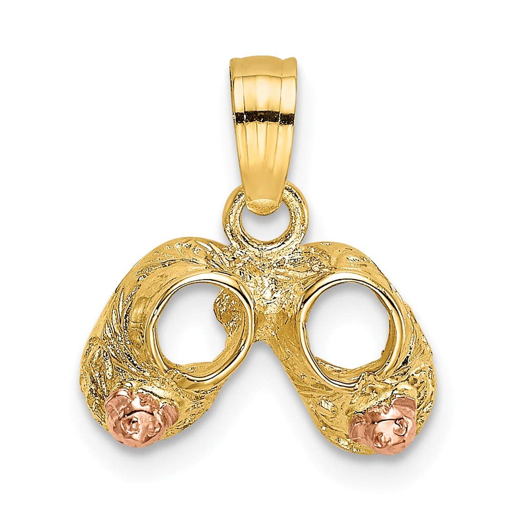 14K White & Yellow Gold Two-Tone Baby Booties Charm with Rose Teddy Bear Face Pendant (0.46