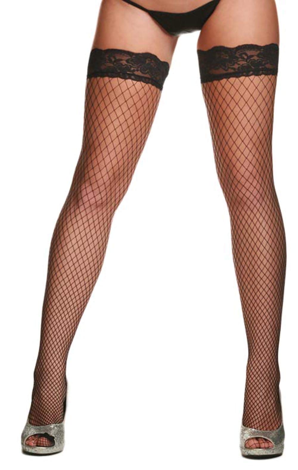 Sexy Fishnet Thigh High Stockings with Lace Top - Women's Sheer Hosiery for Seductive Outfits & Cosplay | Perfect for Valentine's Day, Night Out, and Boudoir Photography