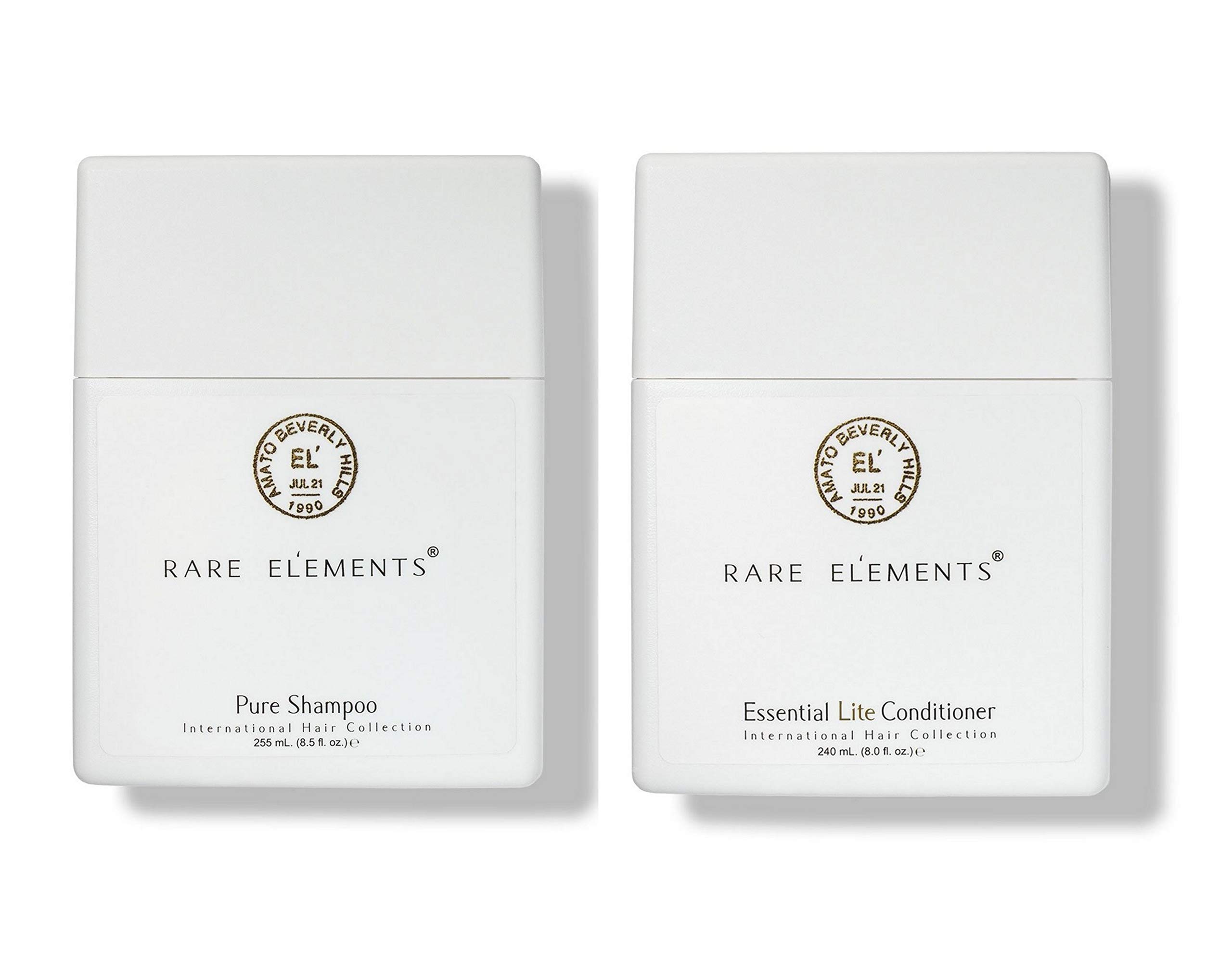 Rare Elements Pure Shampoo & Essential Lite Conditioner Set with Gute Carrying Bag (3-Piece Bundle) 8 oz - Sulfate-Free Hair Care for Dry, Damaged Hair - Perfect for Travel & Daily Use