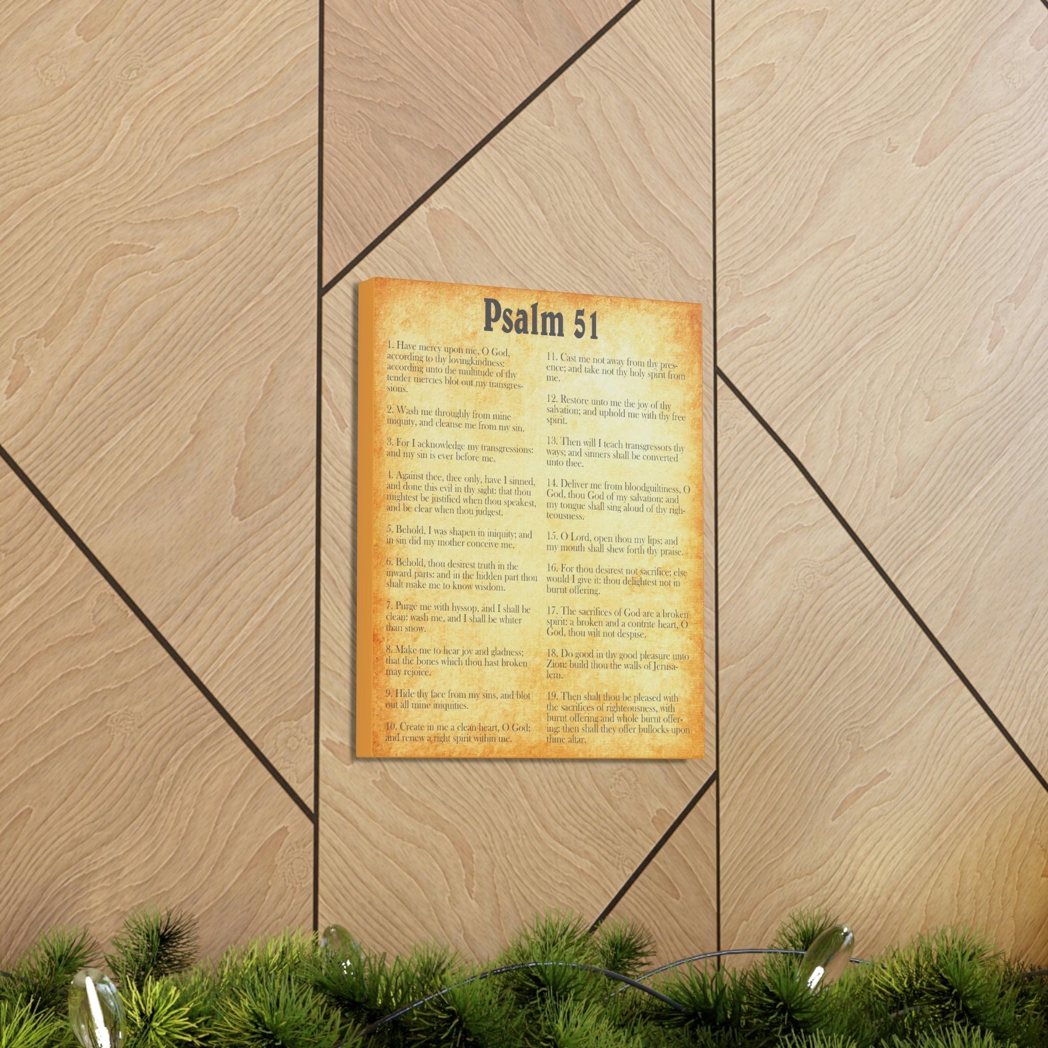 Gold Bible Canvas Wall Art - Psalm 51 Christian Scripture Decor for Home & Church - Inspirational Gift for Weddings, Baptisms & Religious Occasions