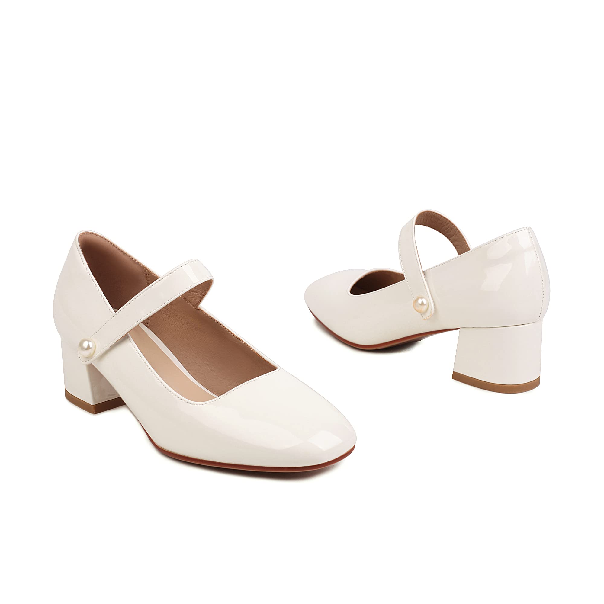 Women's Naiyee Mary Jane Shoes - Chunky Heel Ankle Strap Dress Pumps with Low Heels & Rounded Toe | Perfect for Office, Weddings & Formal Events