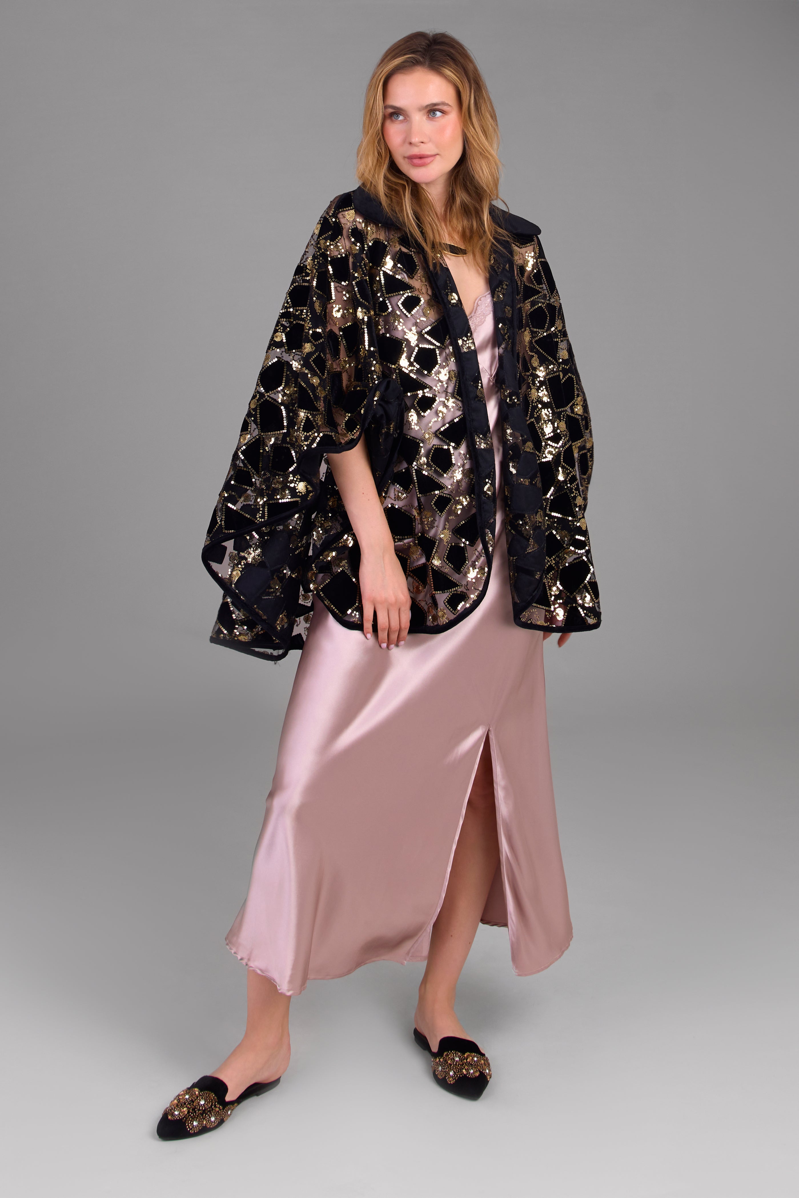 Elegant Velvet Sequin Collared Capelet Shawl for Women - Perfect for Evening Parties, Weddings & Holiday Events