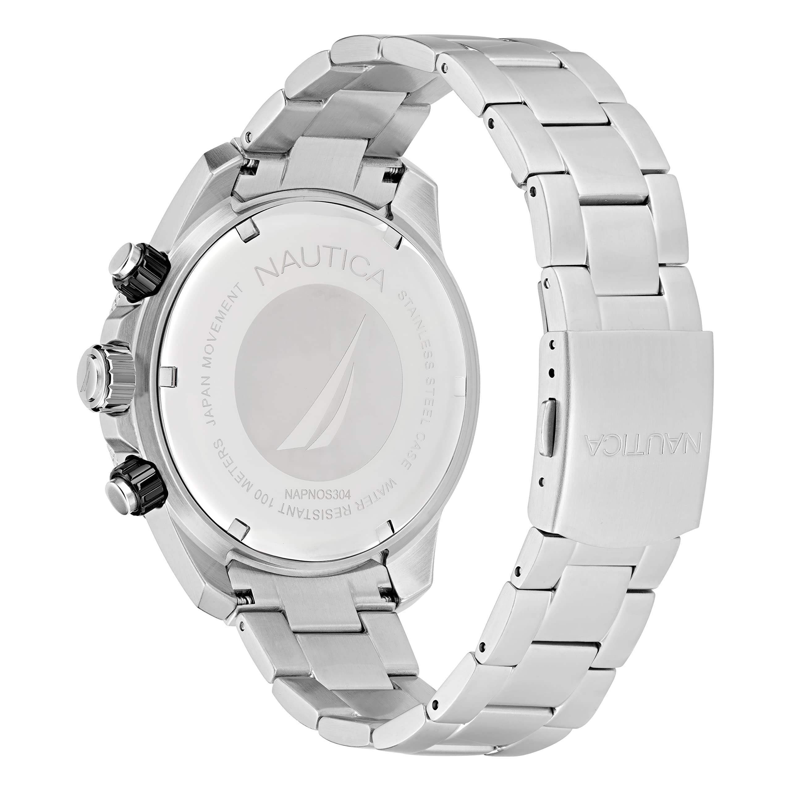 Nautica Men's NAPNOS304 Eco-Friendly Watch - 85% Recycled Stainless Steel Bracelet & Blue Silicone Strap - Waterproof Casual & Sports Watch for Everyday Wear, Outdoor Activities and Gifts