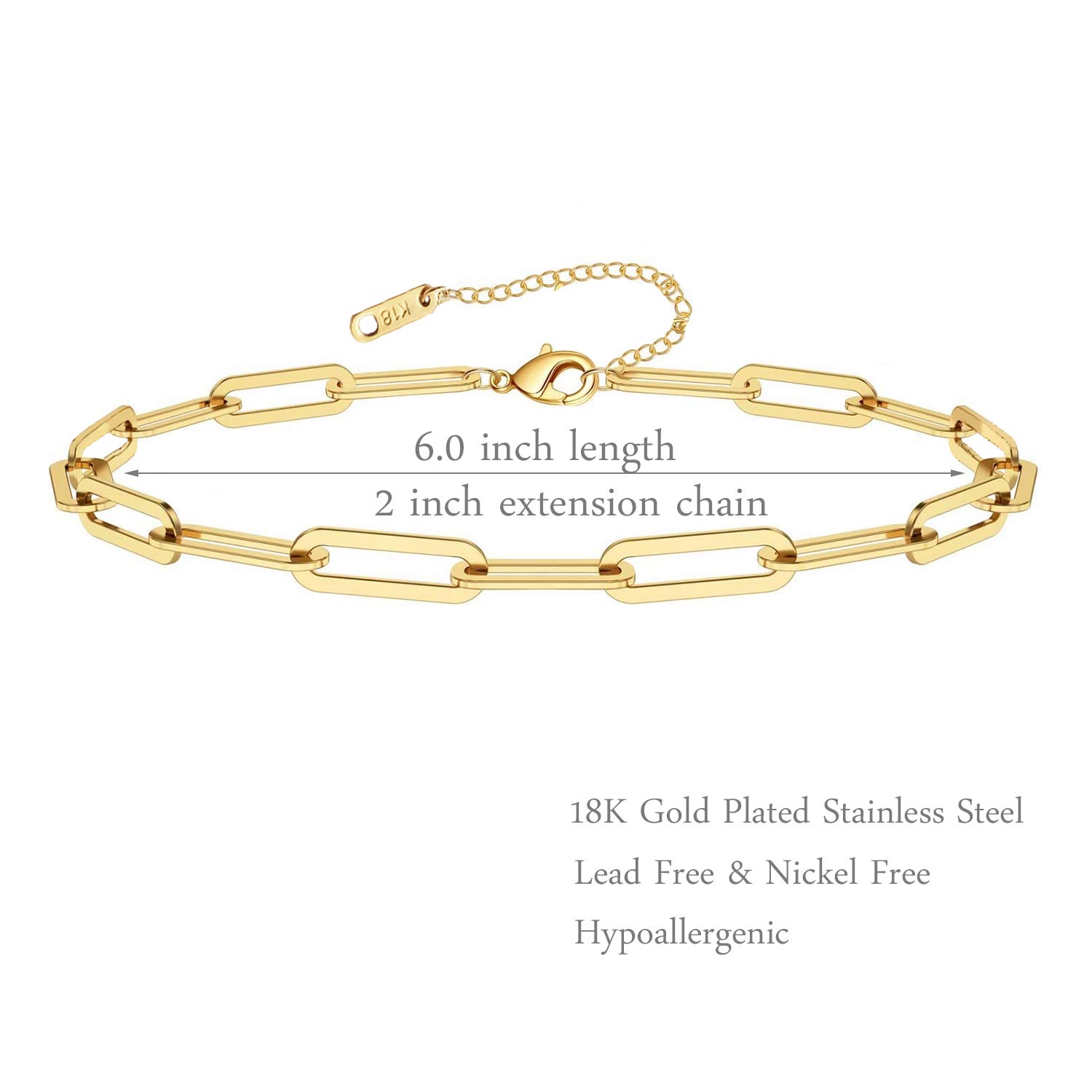 18K Gold Plated Stainless Steel Paperclip Chain Necklace & Bracelet Set for Women - Chunky Link Choker Jewelry for Party, Wedding & Everyday Wear