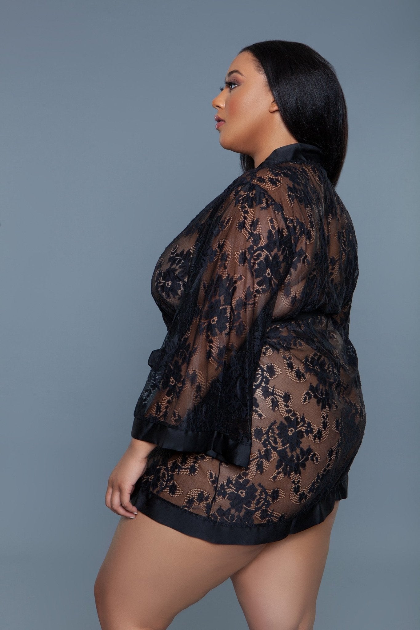 BeWicked Women's Delia Robe - Floral Lace Robe with Satin Trim, Sexy Lingerie for Women, Perfect for Valentine's Day, Bridal Shower, Honeymoon & Boudoir Photography