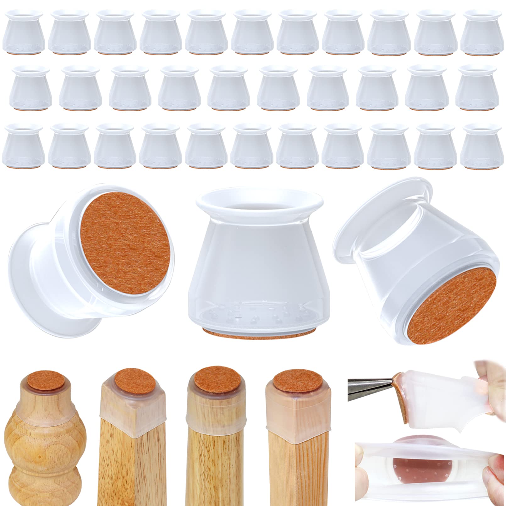 32Pcs Silicone Chair Leg Floor Protectors - Non-Slip Rubber Furniture Pads for Hardwood Floors, Felt Covers for Table & Stool Legs - Prevent Scratches & Noise (Ideal for Home, Office & Moving)