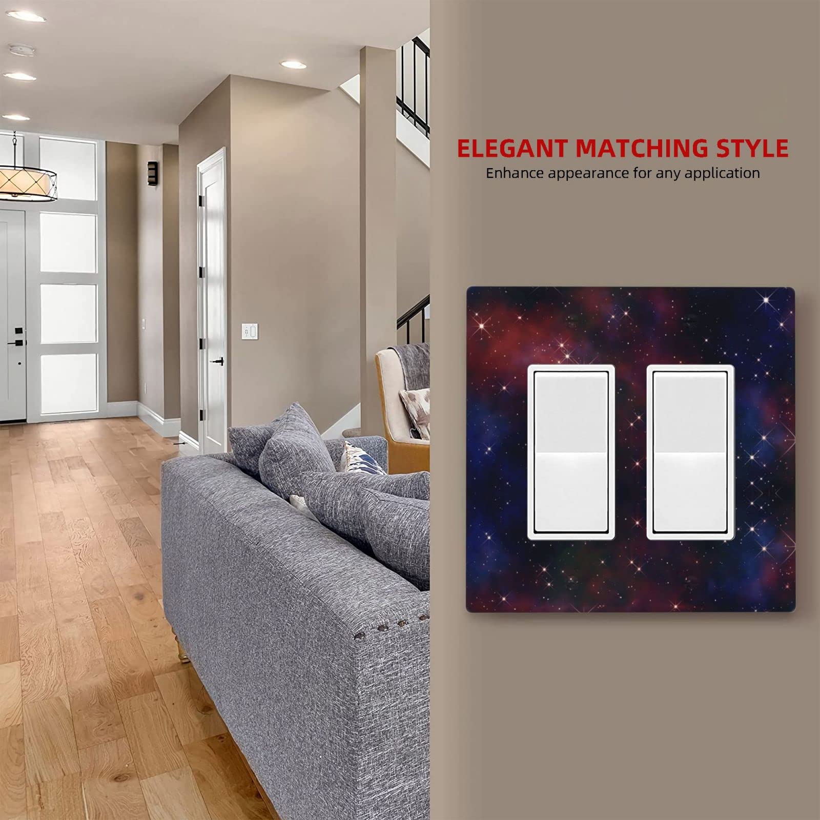 Galaxy Light Switch Cover 2 Gang Double Toggle - Black Starry Night Wall Plates for Kids Room, Bedroom, Kitchen & Living Room Decor - Farmhouse & Home Decoration Accessories (Perfect for Nursery, Boys Room & Housewarming Gifts)
