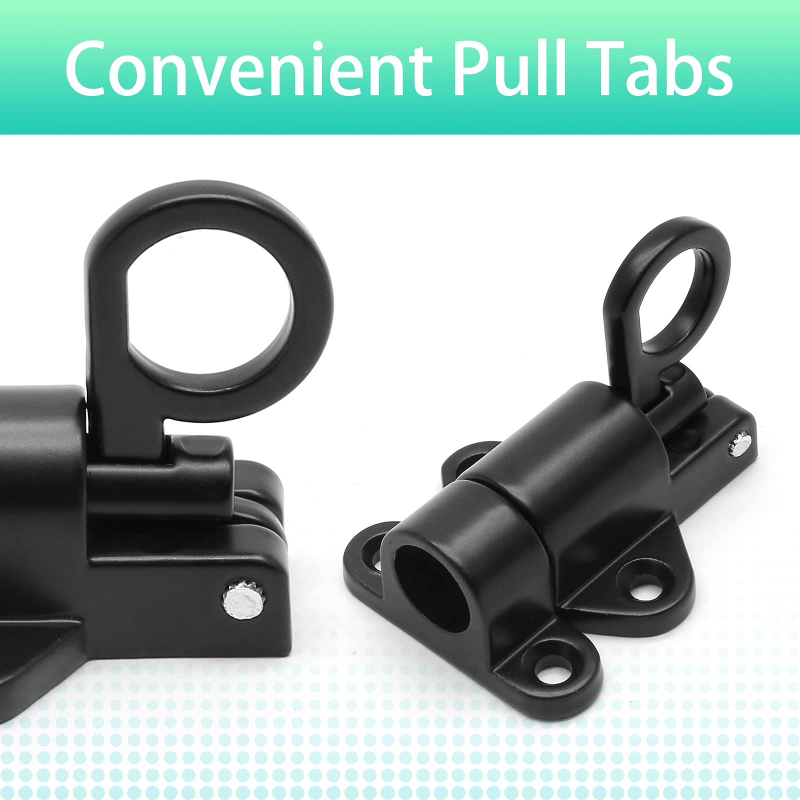 4-Pack Self-Closing Door Latches - Heavy Duty Spring Loaded Bolt Latch with Security Pull Ring - Automatic Window, Shed & Gate Door Lock (Black) - Ideal for Home Security, Barns, Storage Units & Outdoor Buildings