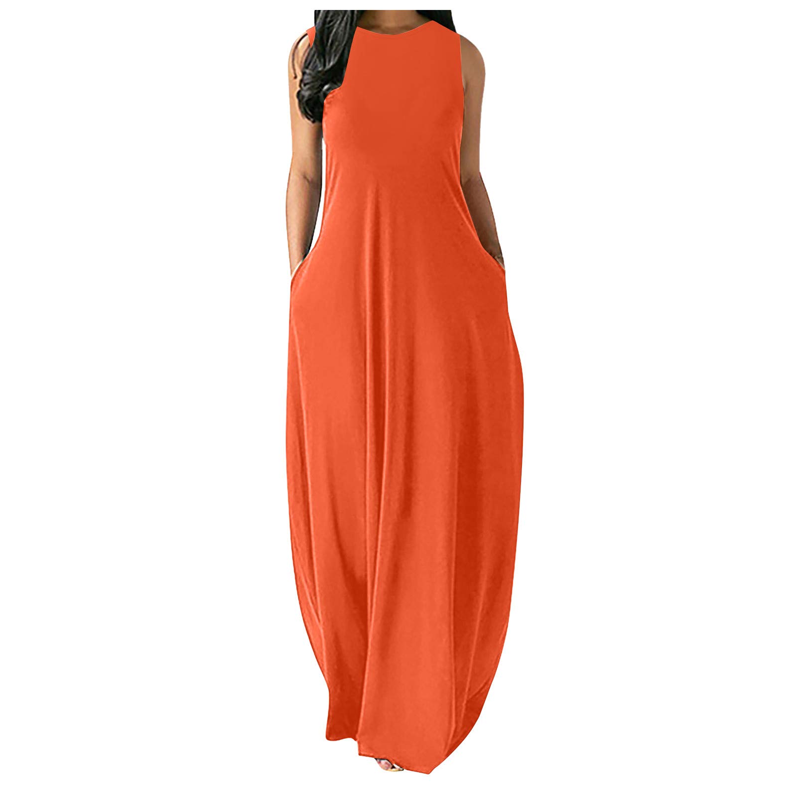 Kaideny Women's Casual Maxi Dress - Plain V Neck Sleeveless Plus Size Cami Dress with Pockets | Summer Beach Wear, Vacation Outfit, Boho Chic Style