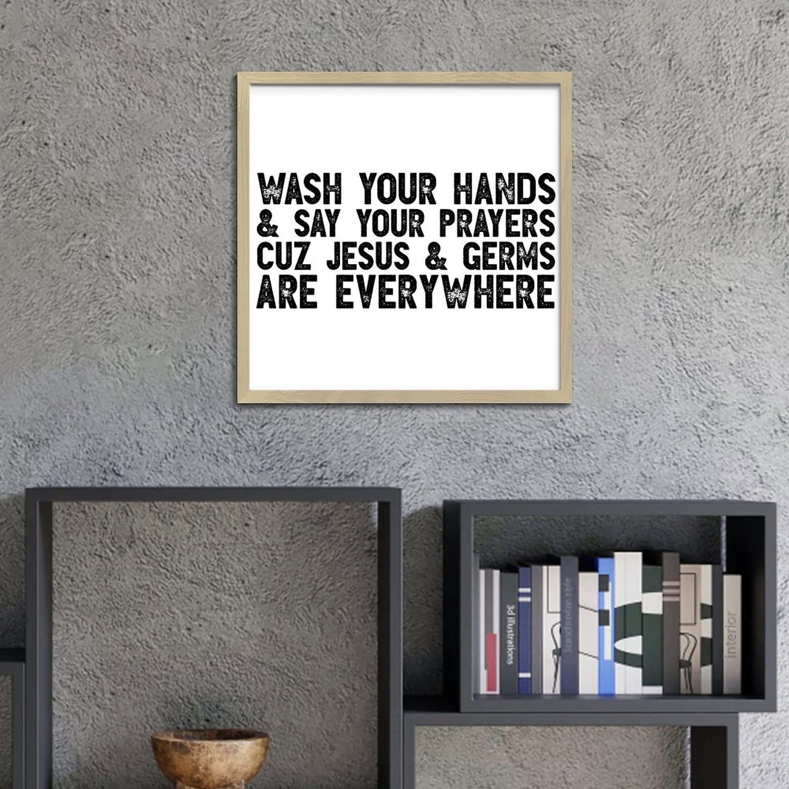 Farmhouse Rustic Wood Plaque - Inspirational Bible Verse Wall Decor with 'Wash Your Hands Say Prayers' Quote - Jesus Themed Home Decor for Bathroom, Kitchen, Nursery & Bedroom - Perfect for Farmhouse, Rustic & Christian Home Decor Styles