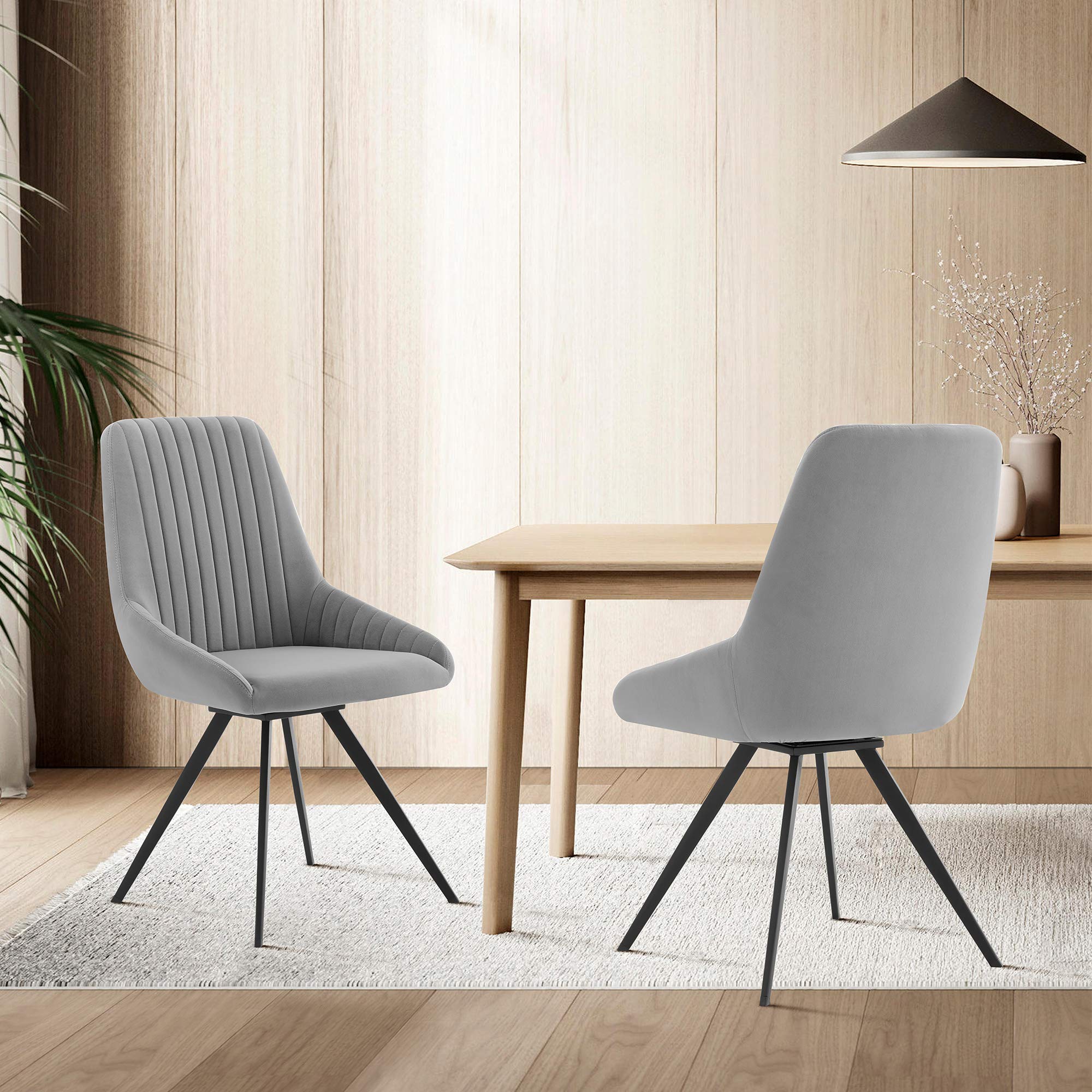 Armen Living Alison Swivel Gray Velvet and Metal Dining Room Chairs - Set of 2, 34