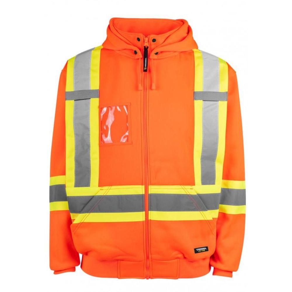 High Visibility Orange Fleece Work Hoodie - Terra Hi Viz Polyester Fleece Jacket 116506OR for Construction, Road Work & Outdoor Safety