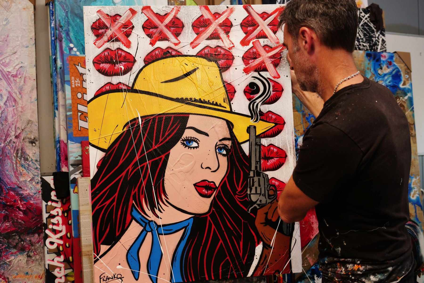 75cm x 100cm Cowgirl Textured Urban Pop Art Painting - Western Wall Decor for Living Room, Bedroom & Office