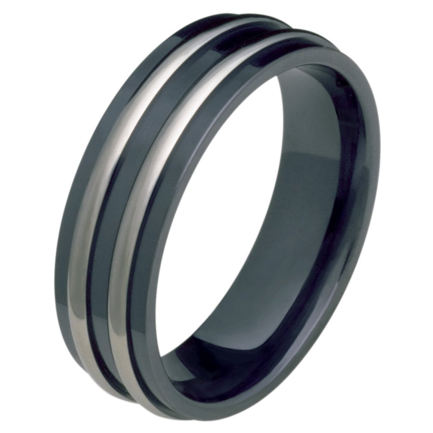 7mm Wide Black Concave Titanium Wedding Band for Men - Comfort Fit Polished Finish Ring - Durable & Hypoallergenic Titanium Ring for Wedding, Engagement & Anniversary Gifts