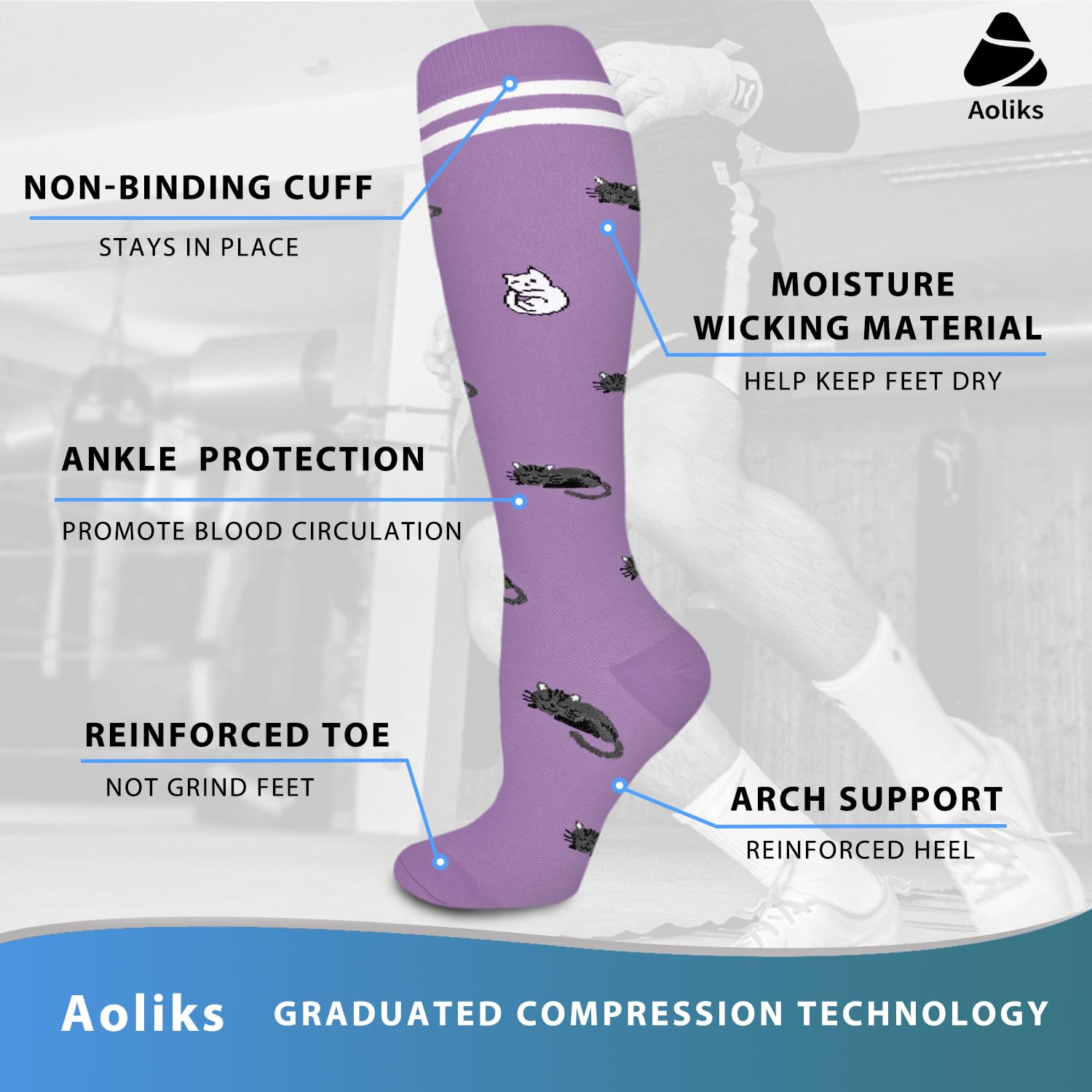 Aoliks Medical Compression Socks for Women & Men - Knee High Support Socks for Running, Nursing, Travel & Varicose Vein Relief - Ideal for Athletes, Nurses & Frequent Flyers