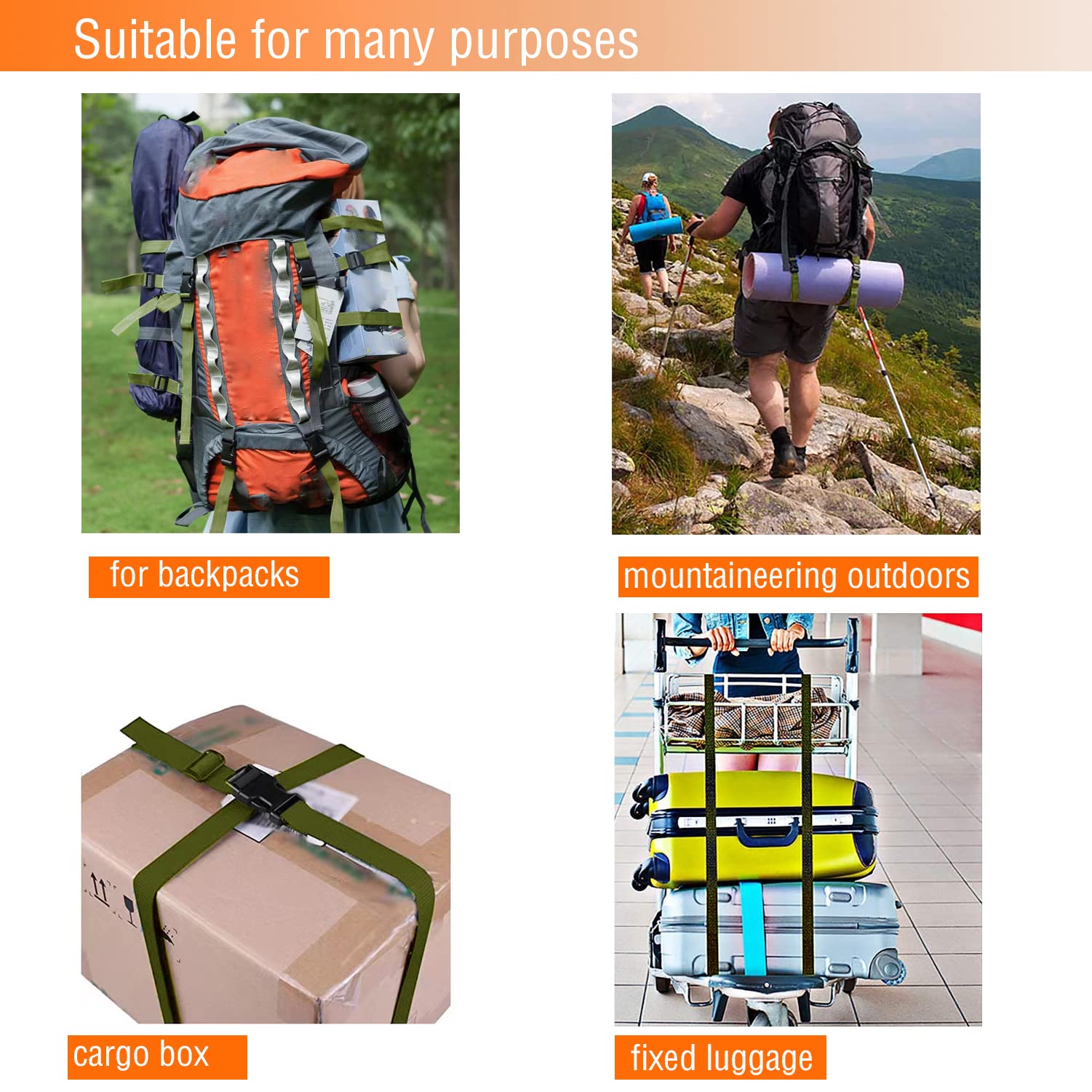 Premium Adjustable Nylon Tie Down Straps with Quick Release Buckle - Heavy Duty Utility Straps for Backpack, Camping Gear, Sleeping Bag, Luggage & Tactical Lashings - Perfect for Outdoor Adventures, Travel & Storage Organization
