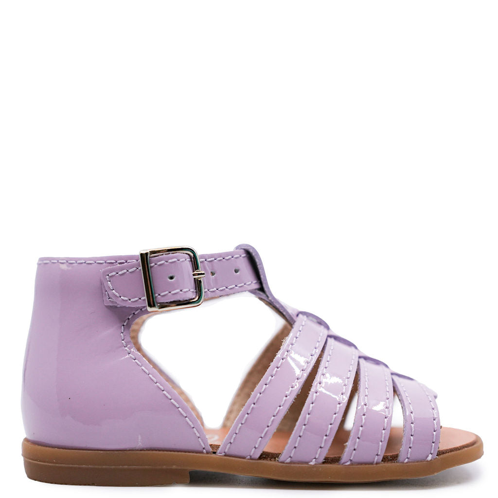 Beberlis Lilac Patent Leather Gladiator Baby Sandals for Girls - Comfortable First Walking Shoes for Infants, Toddler Summer Outfits & Special Occasions