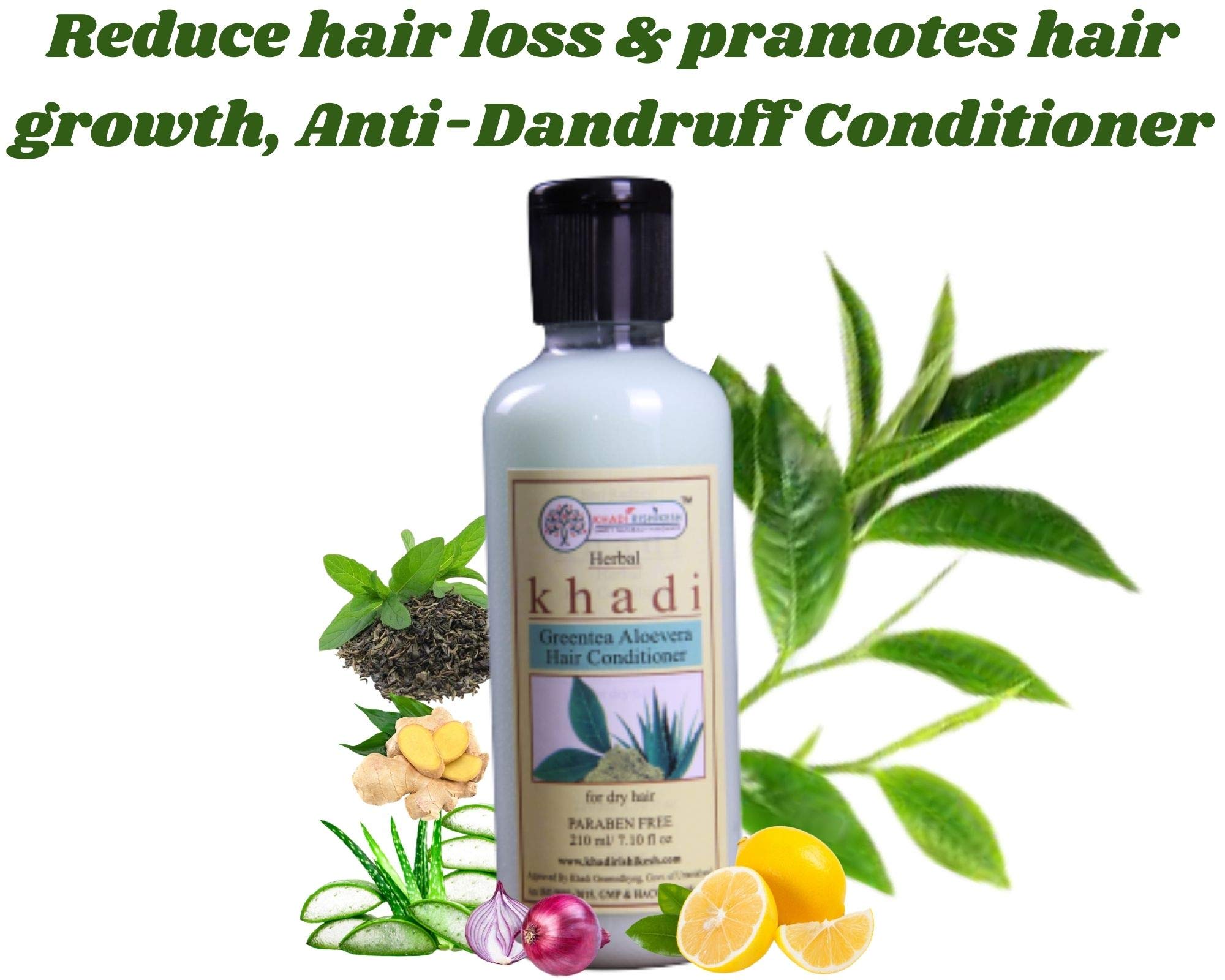 Khadi Rishikesh Herbal Green Tea & Aloe Vera Hair Conditioner 210ml - Natural Frizz Control & Shine Treatment for All Hair Types | Free Keychain Included | Perfect for Daily Hair Care & Damaged Hair Repair