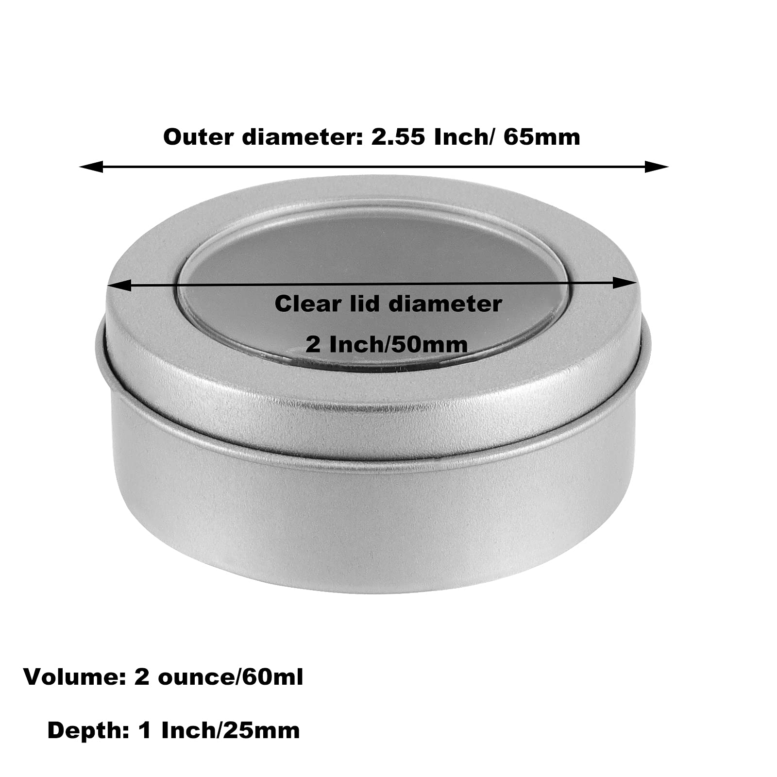 48 Pack 2 oz Round Metal Tins with Clear Window Lid - Empty Small Silver Containers for Lip Balm, Cosmetics, Cream & DIY Crafts | Perfect for Wedding Favors, Party Supplies & Travel Storage
