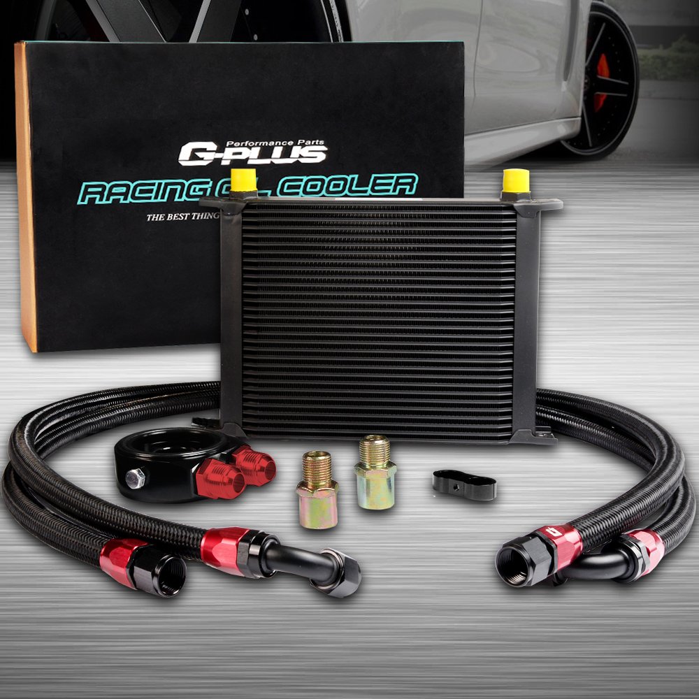 G-PLUS 30 Row AN10-10AN Universal Aluminum Engine & Transmission Oil Cooler Kit with Oil Filter Adapter - Black | High Performance Cooling for Cars, Trucks & Off-Road Vehicles | Perfect for Racing, Towing & Extreme Driving Conditions