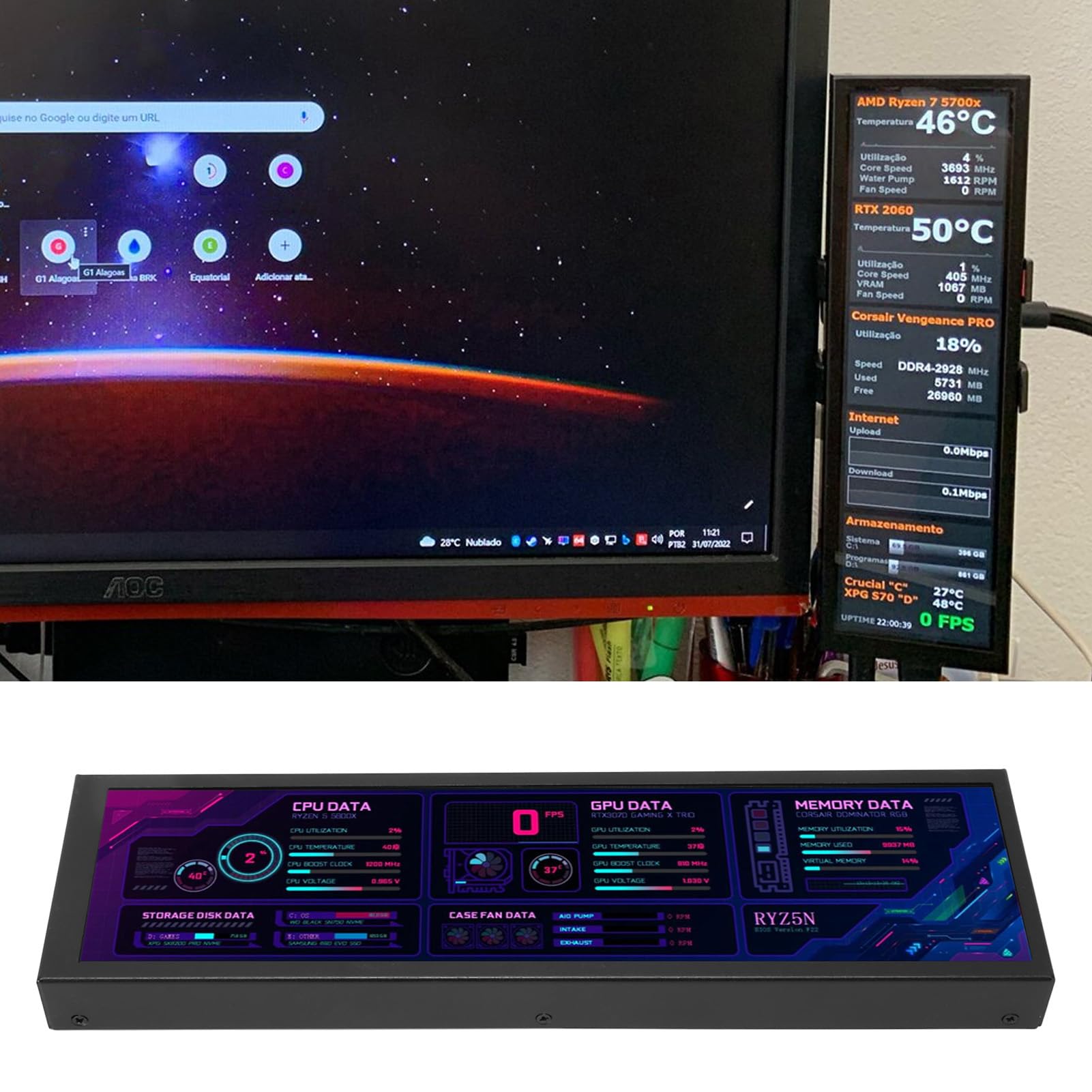 8.8 Inch Computer Temperature Monitor Metal IPS Case for Laptop & Notebook - AIDA64 Compatible Secondary Display Chassis for Single Board Computers (Black) | Perfect for PC Builds, Gaming Rigs & DIY Electronics Projects