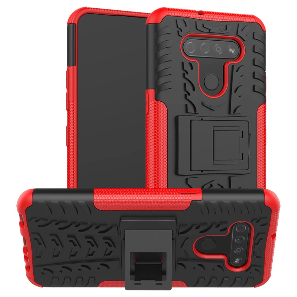 LG K51 Phone Case - Military-Grade Shockproof Hybrid TPU+PC Bumper Cover with Kickstand | Rugged Protective Case for LG K51 Smartphone | Perfect for Outdoor Activities, Work & Travel (Red)