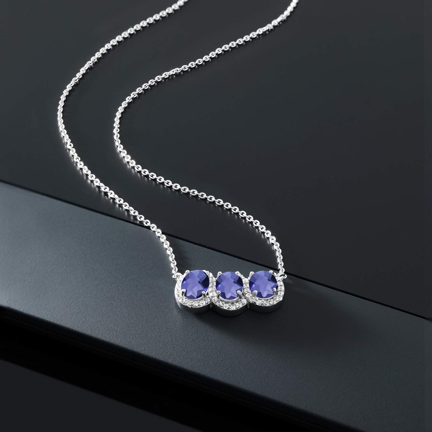 Gem Stone King 925 Sterling Silver Birthstone Necklace for Women | 3 Stone Oval Pendant (7x5mm) with 18