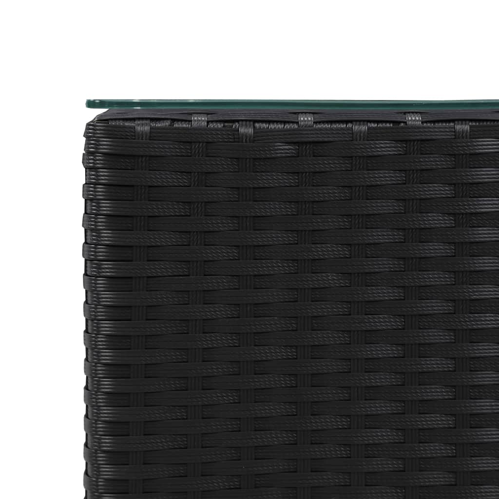 Black Rattan Side Table with Glass Top - 13.8
