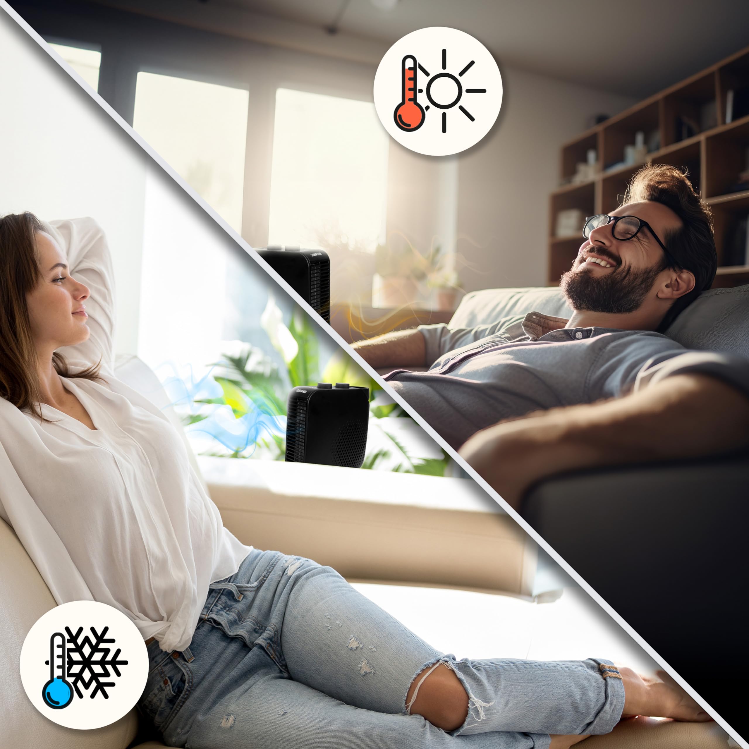 Duronic HV21 BK Adjustable Electric Fan Heater - Portable Space Heater with Cooling Function for Home, Office & Garage | Lightweight Flatbed & Upright Design | Perfect for Winter Heating and Summer Cooling